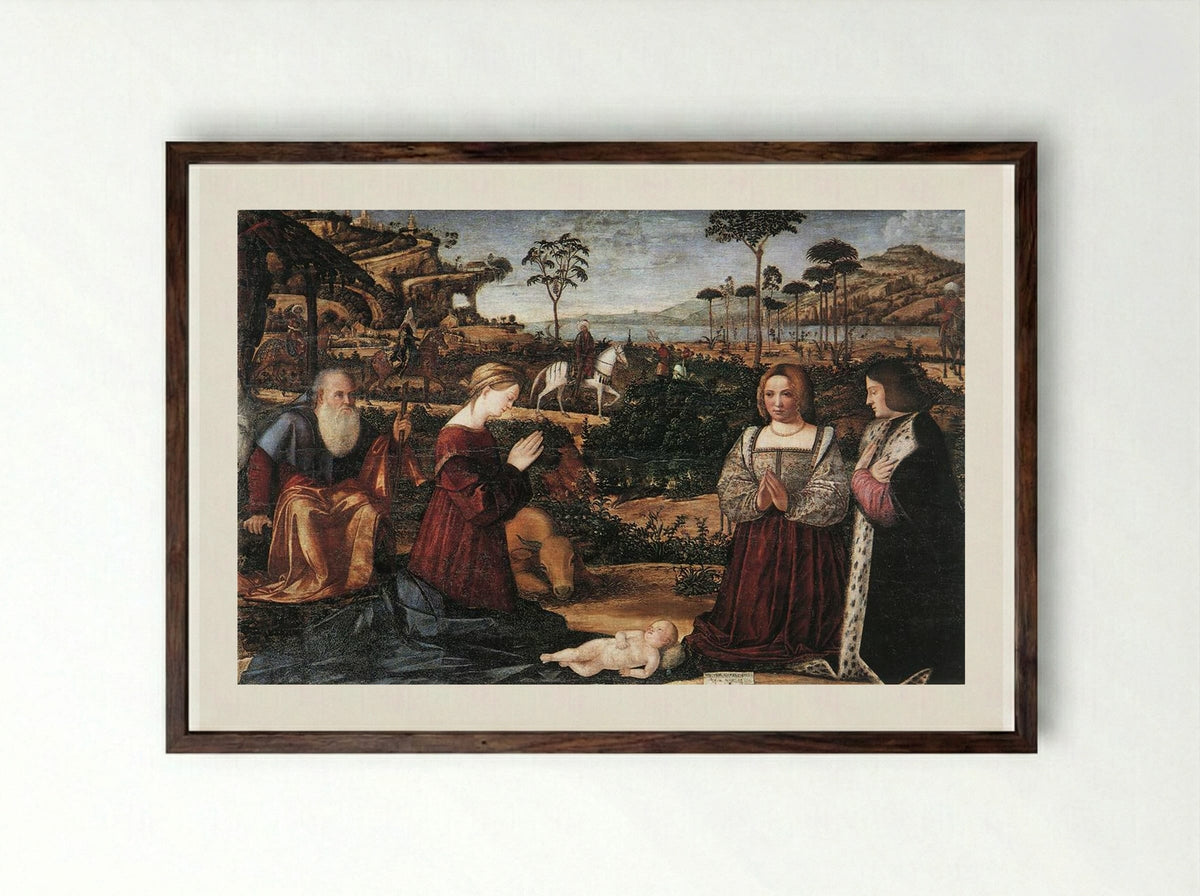 Holy Family with Two Donors - Vittore Carpaccio - Framed Print Dark Wood