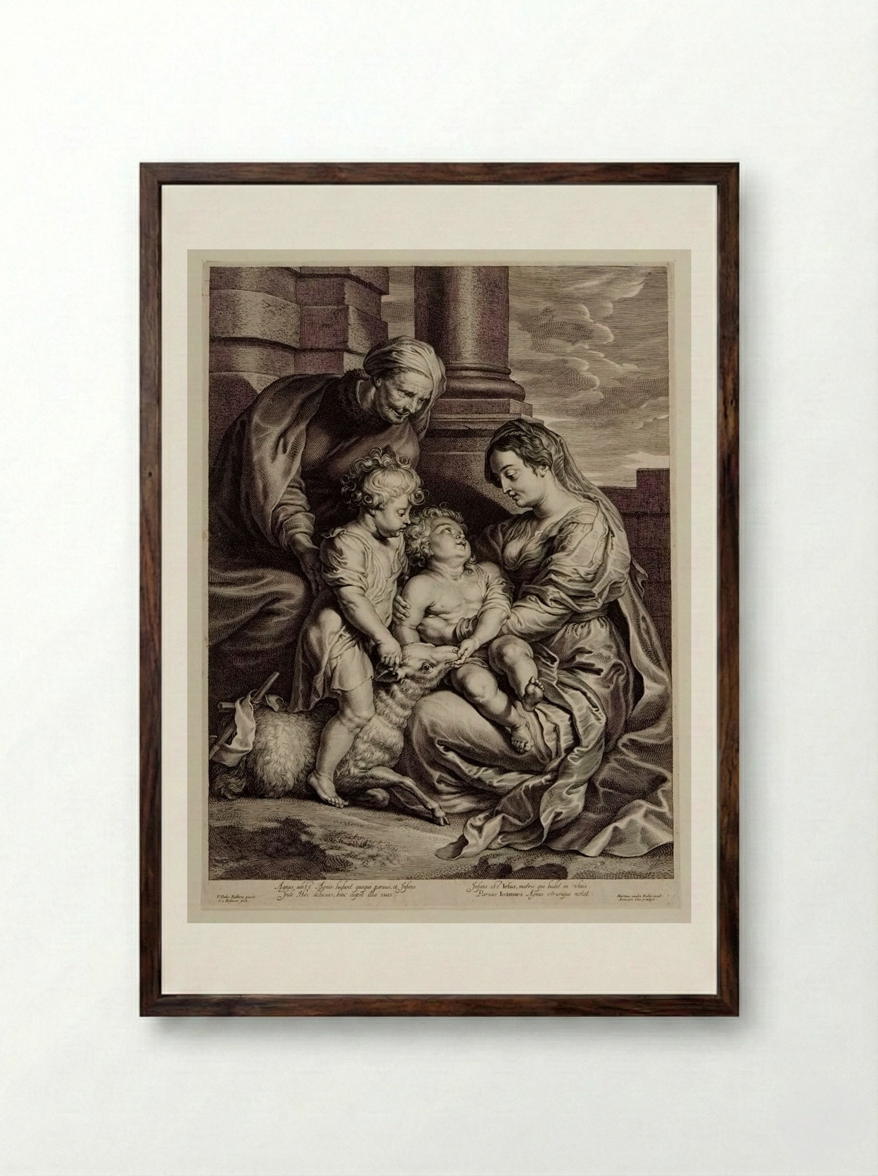 Holy Family with a Lamb - Schelte Adamsz. Bolswert - Framed Print Dark Wood