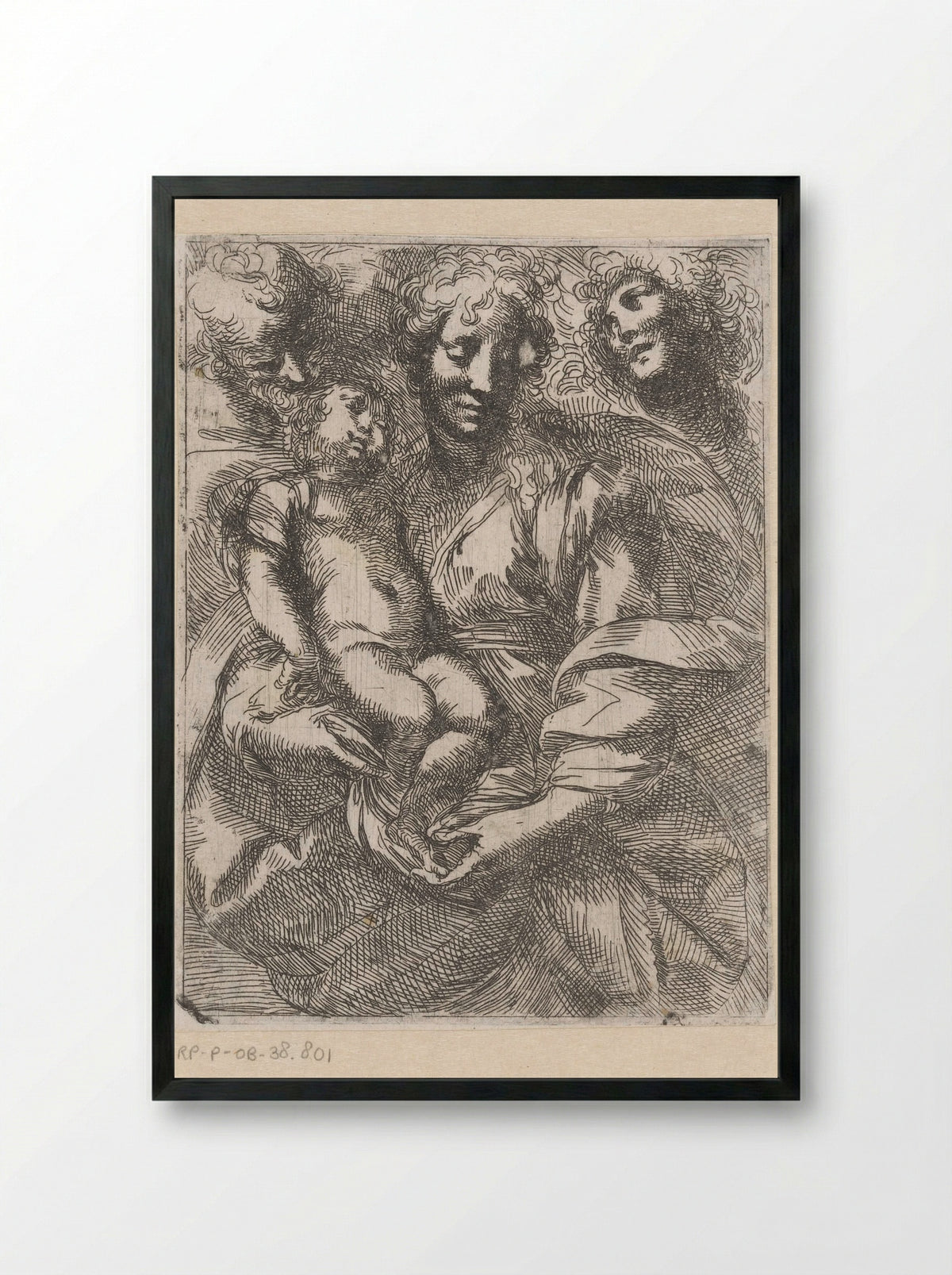 Holy Family with an Angel - Giulio Cesare Procaccini - Framed Print Black