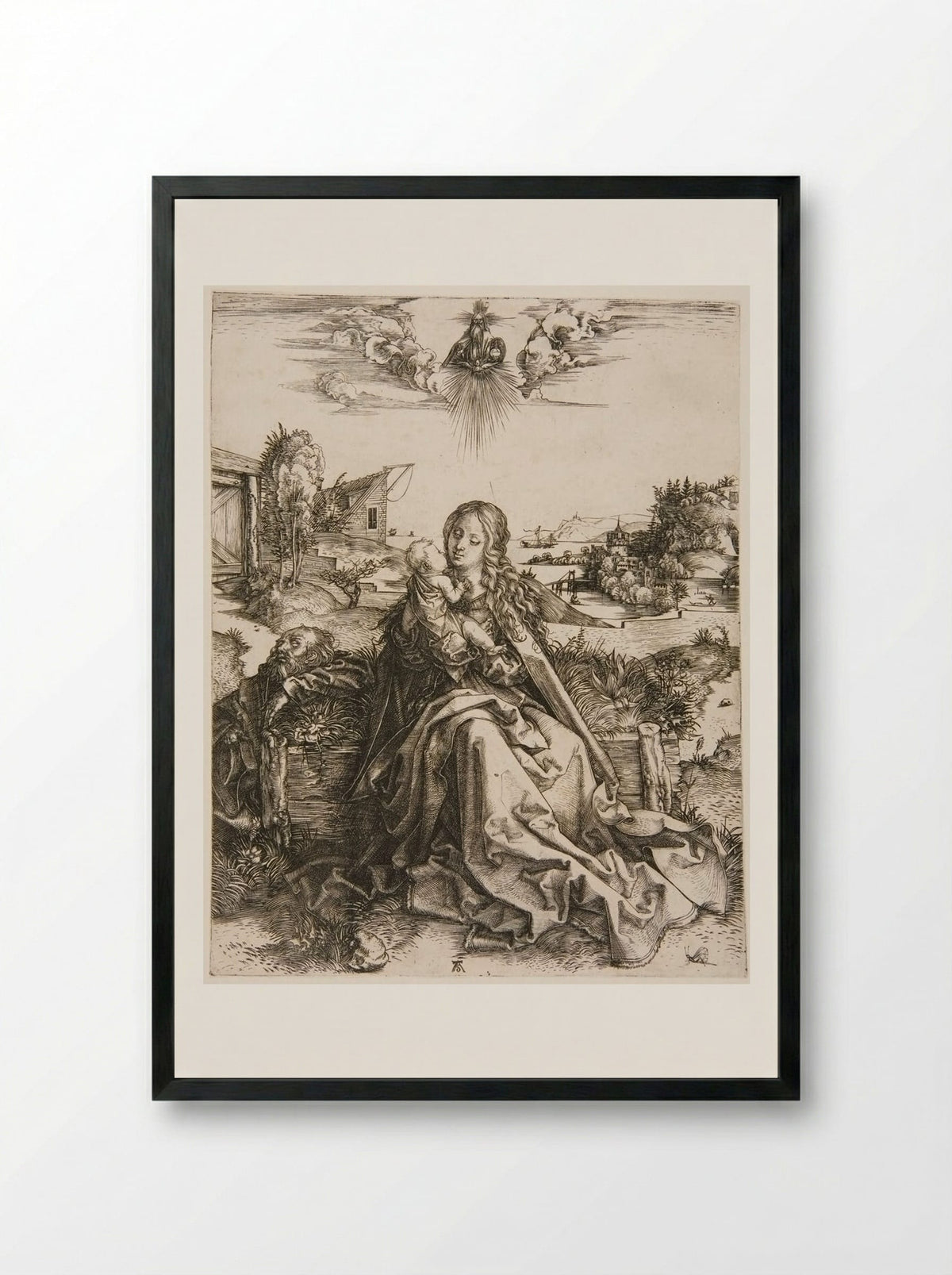 Holy Family with the Dragonfly - Albrecht Dürer - Framed Print Black