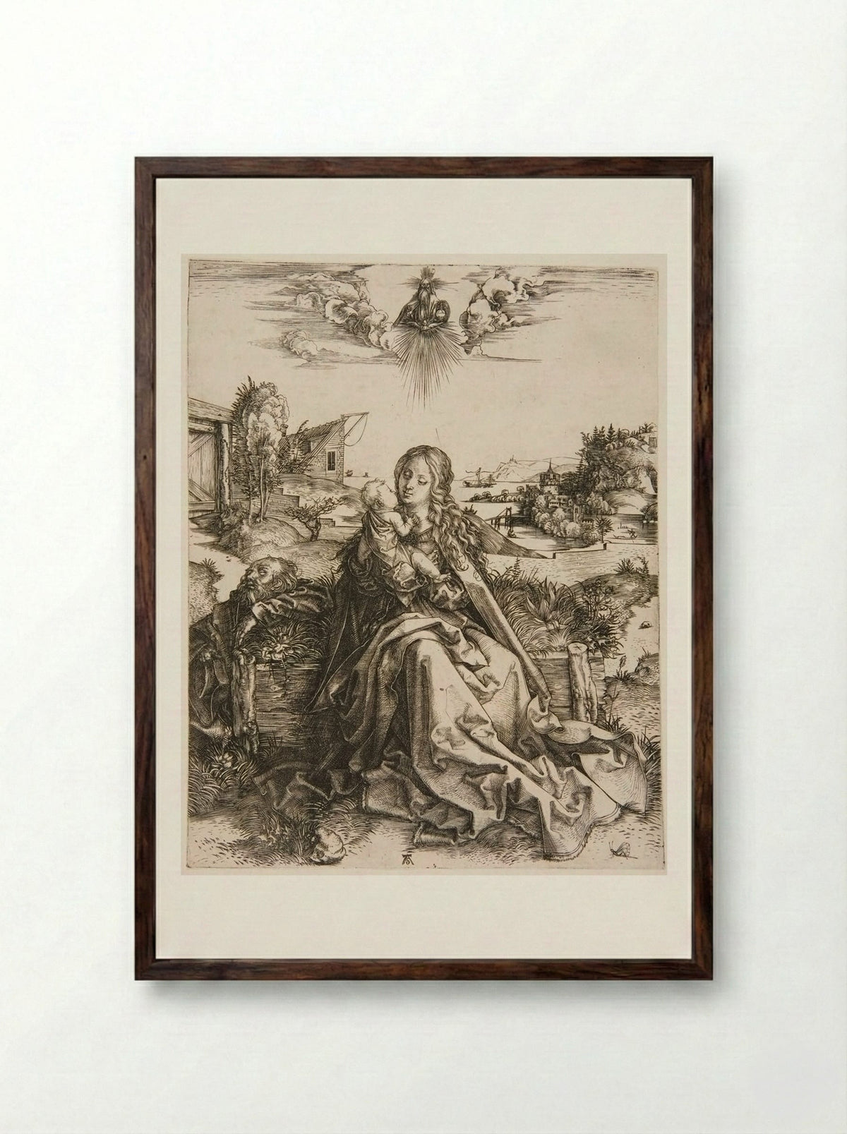 Holy Family with the Dragonfly - Albrecht Dürer - Framed Print Dark Wood