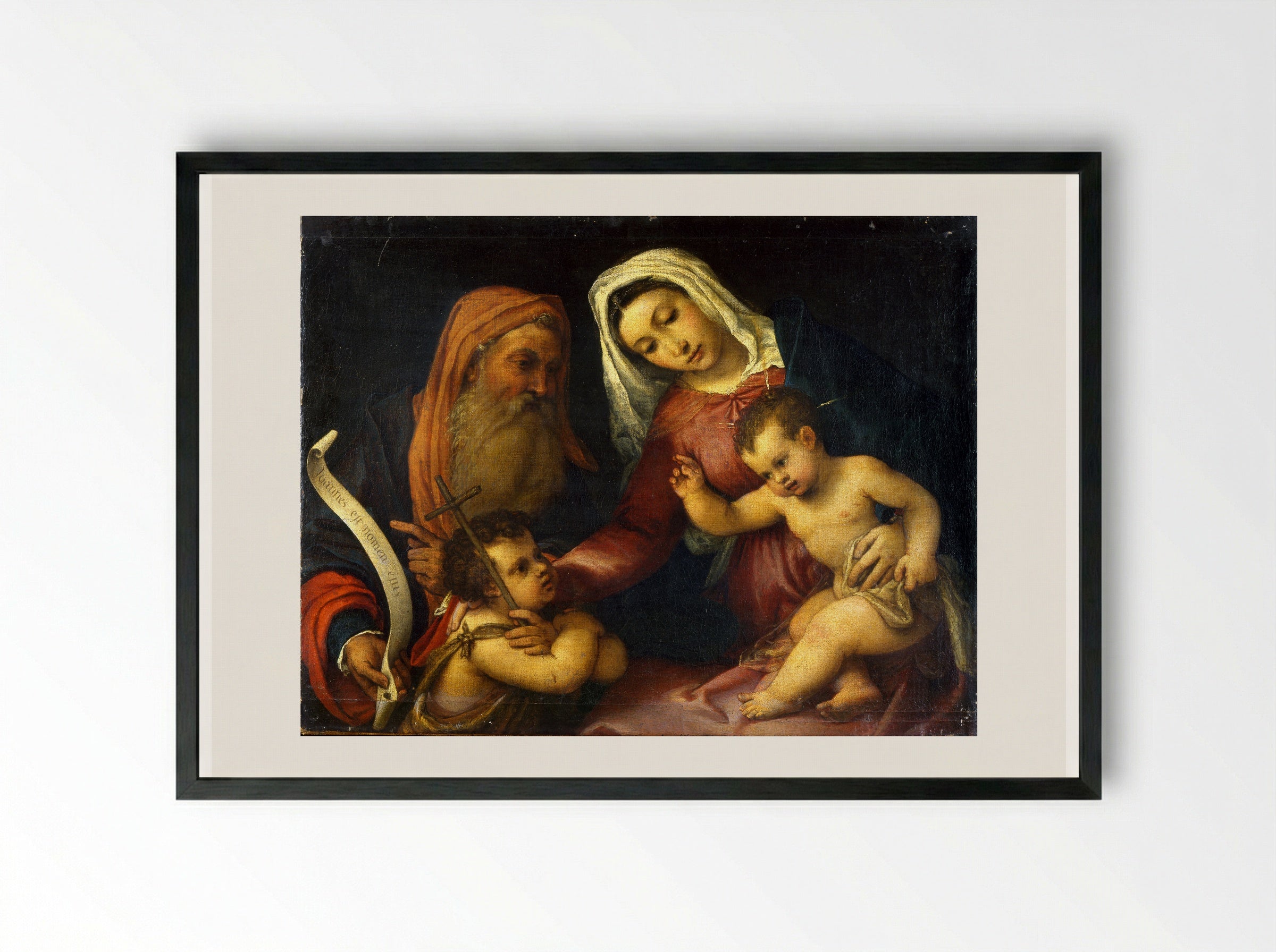 Holy Family with the Infant Saint John the Baptist - Lorenzo Lotto - Framed Print Black
