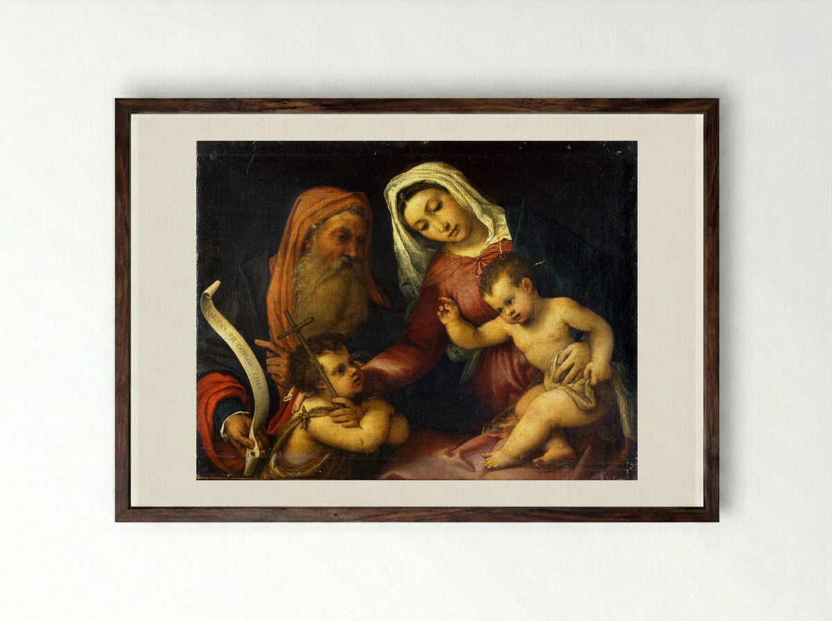 Holy Family with the Infant Saint John the Baptist - Lorenzo Lotto - Framed Print Dark Wood
