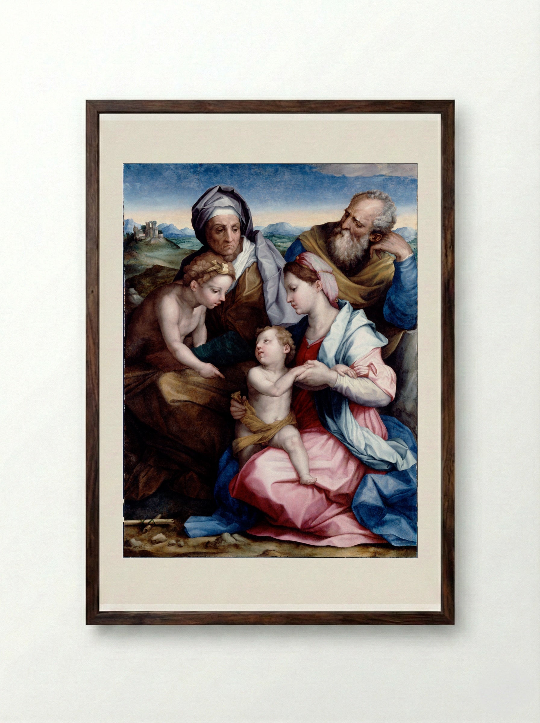 Holy Family with the Infant Saint John the Baptist - Andrea del Sarto - Framed Print Dark Wood