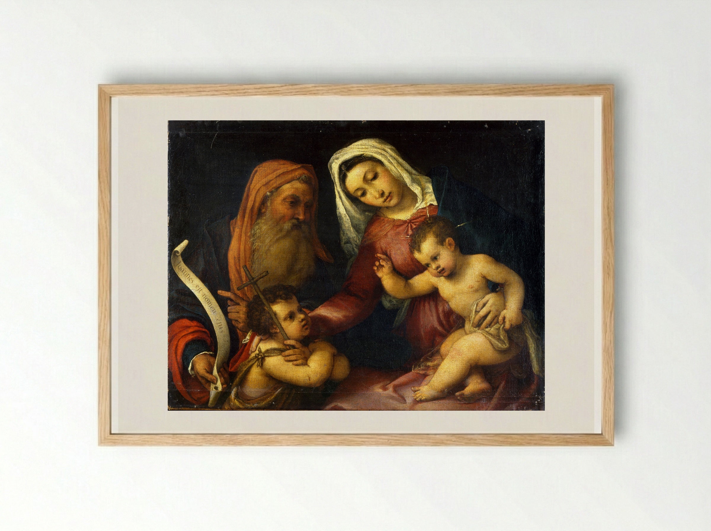 Holy Family with the Infant Saint John the Baptist - Lorenzo Lotto - Framed Print Wood