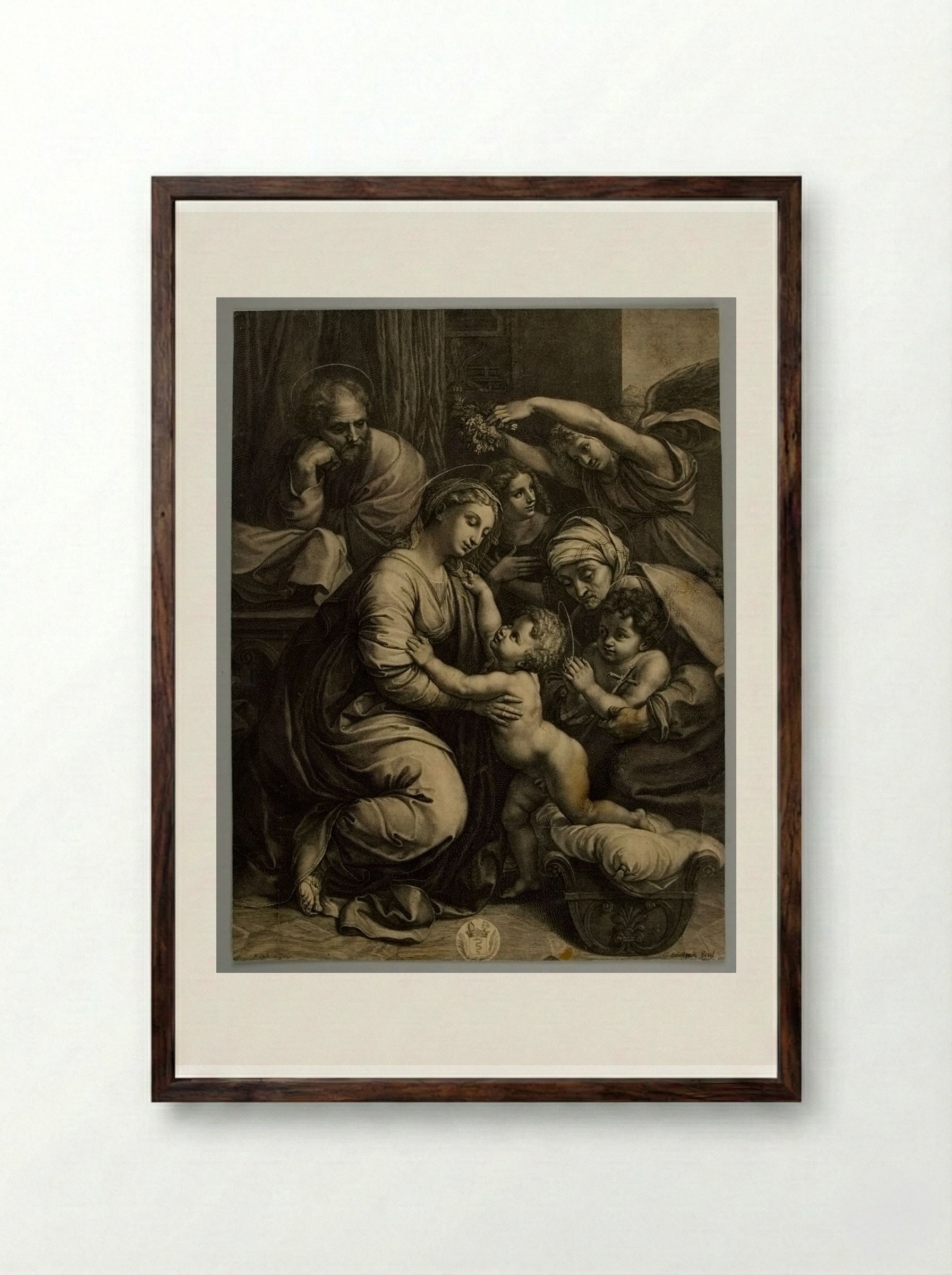 Holy Family - Gérard Edelinck - Framed Print Dark Wood