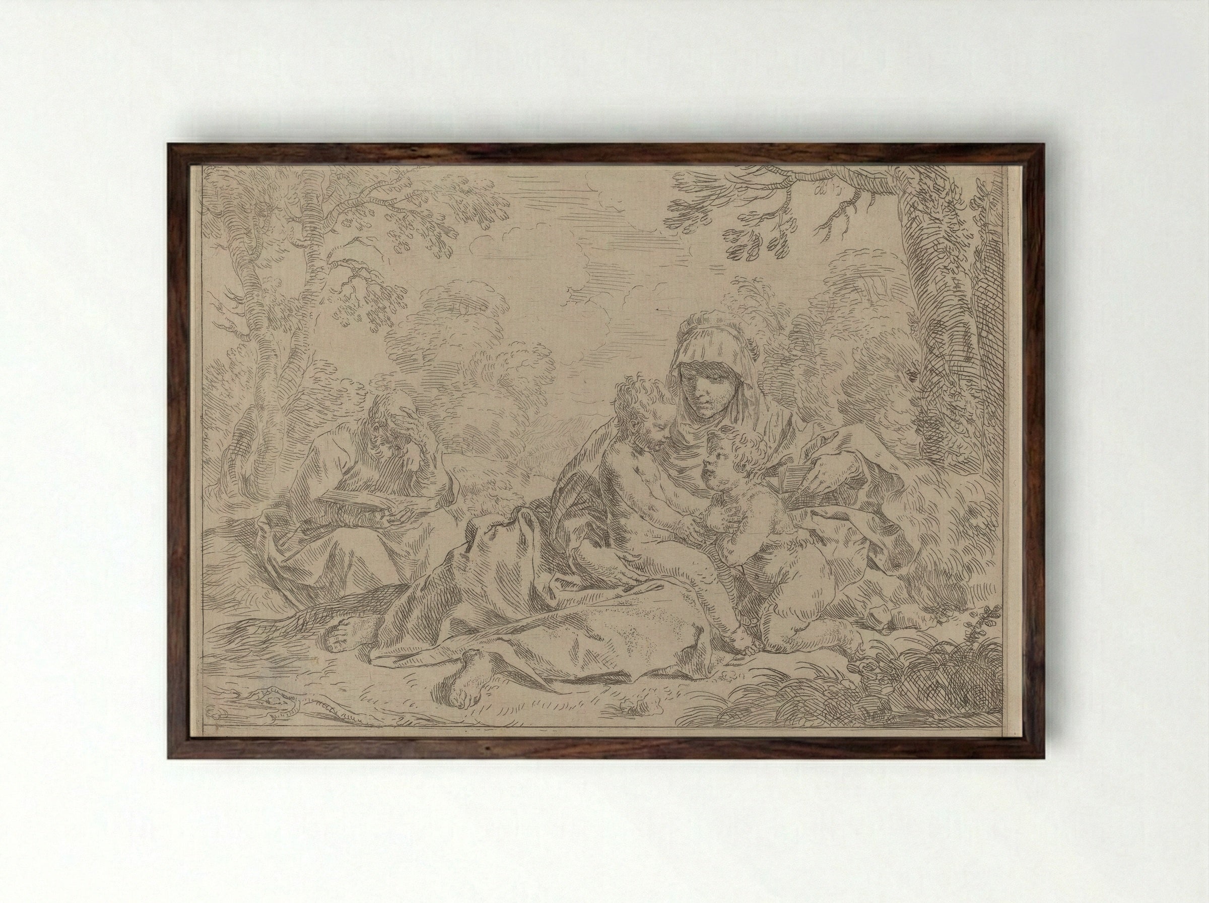 Holy Family - Simone Cantarini - Framed Print Dark Wood