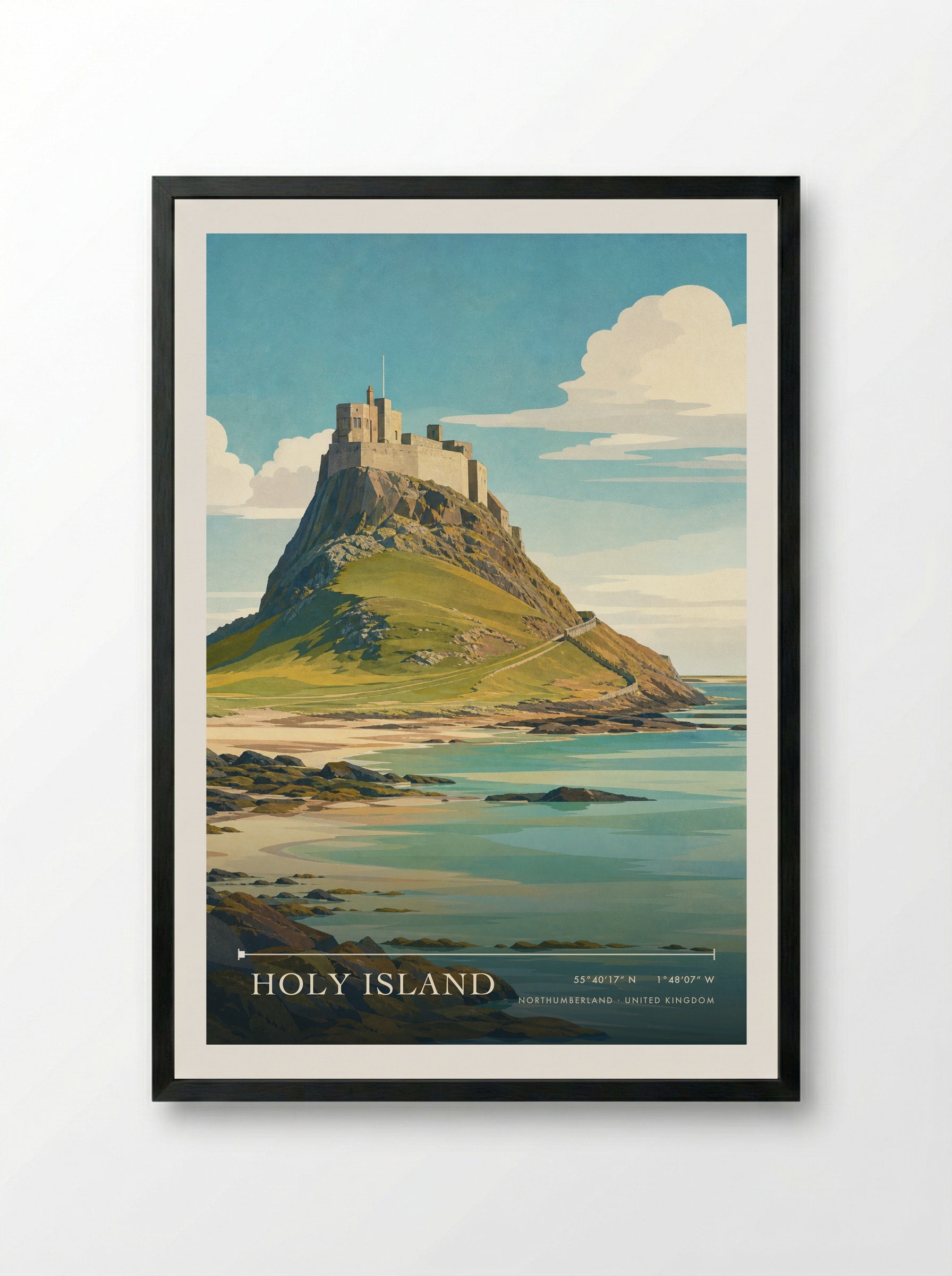 Holy Island Northumberland United Kingdom Travel Poster - Framed Print Black