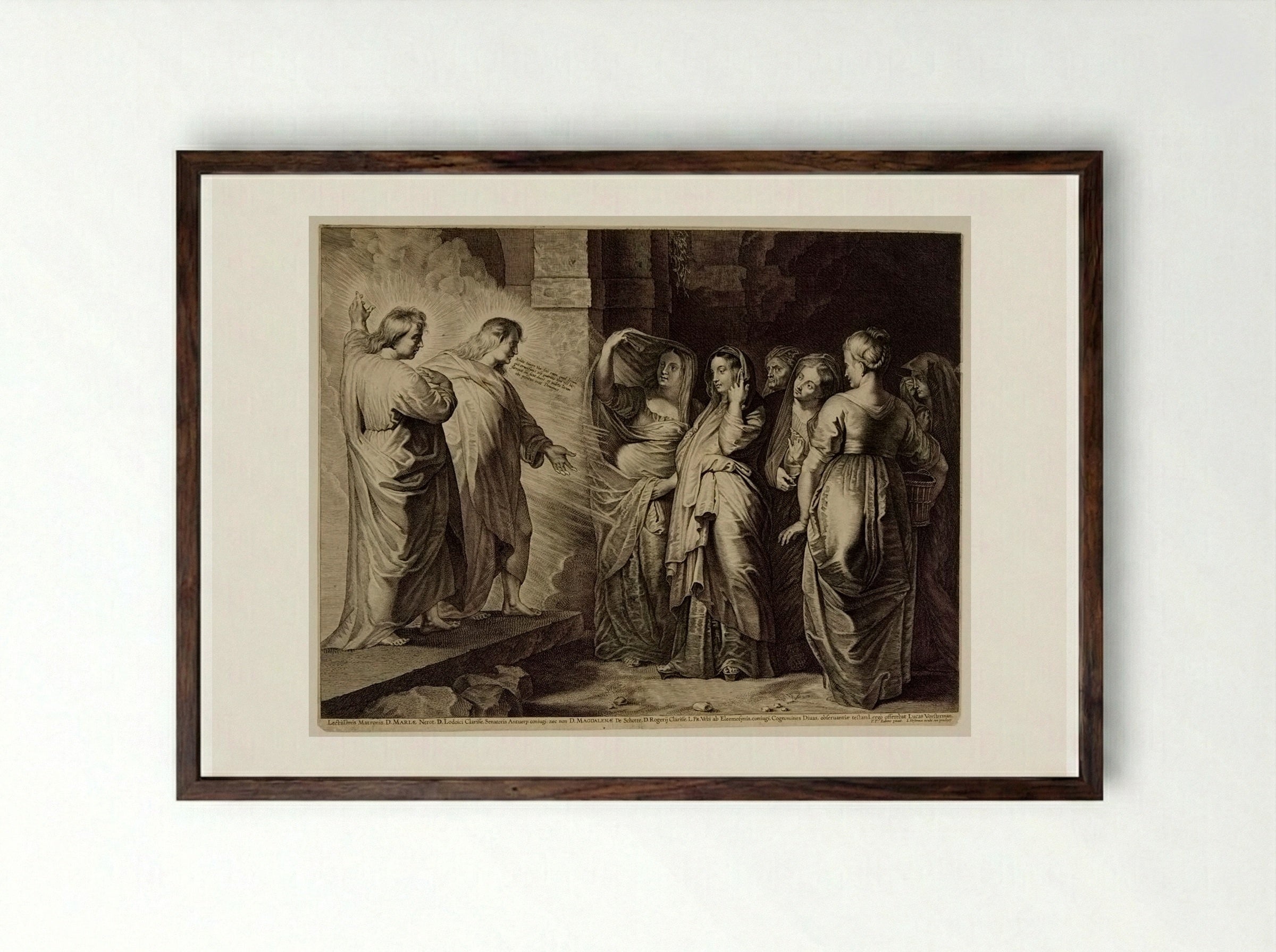 Holy Women at Christ's Tomb - Lucas Vorsterman I - Framed Print Dark Wood