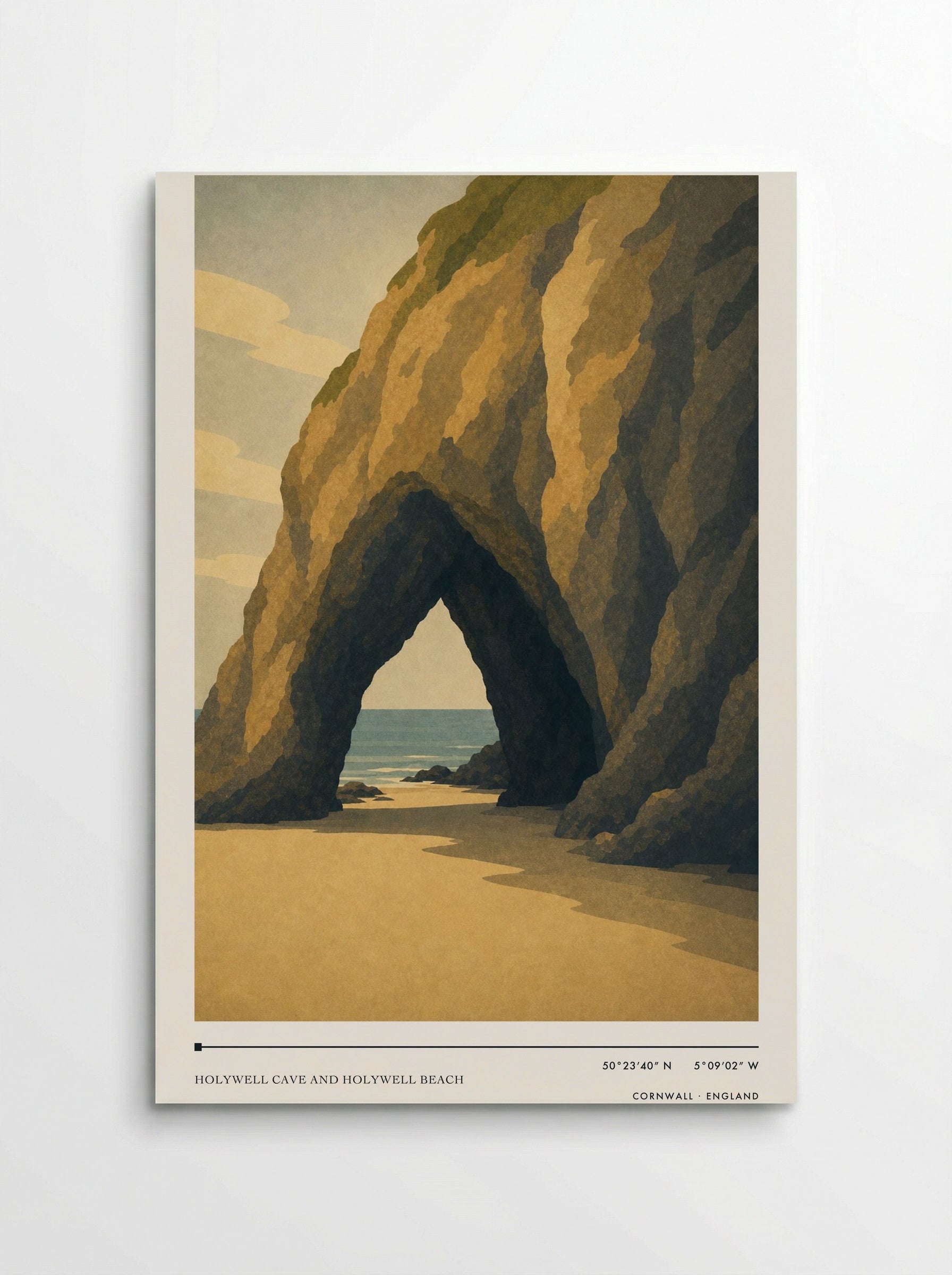 Holywell Cave and Holywell Beach Cornwall England Travel Poster - Poster