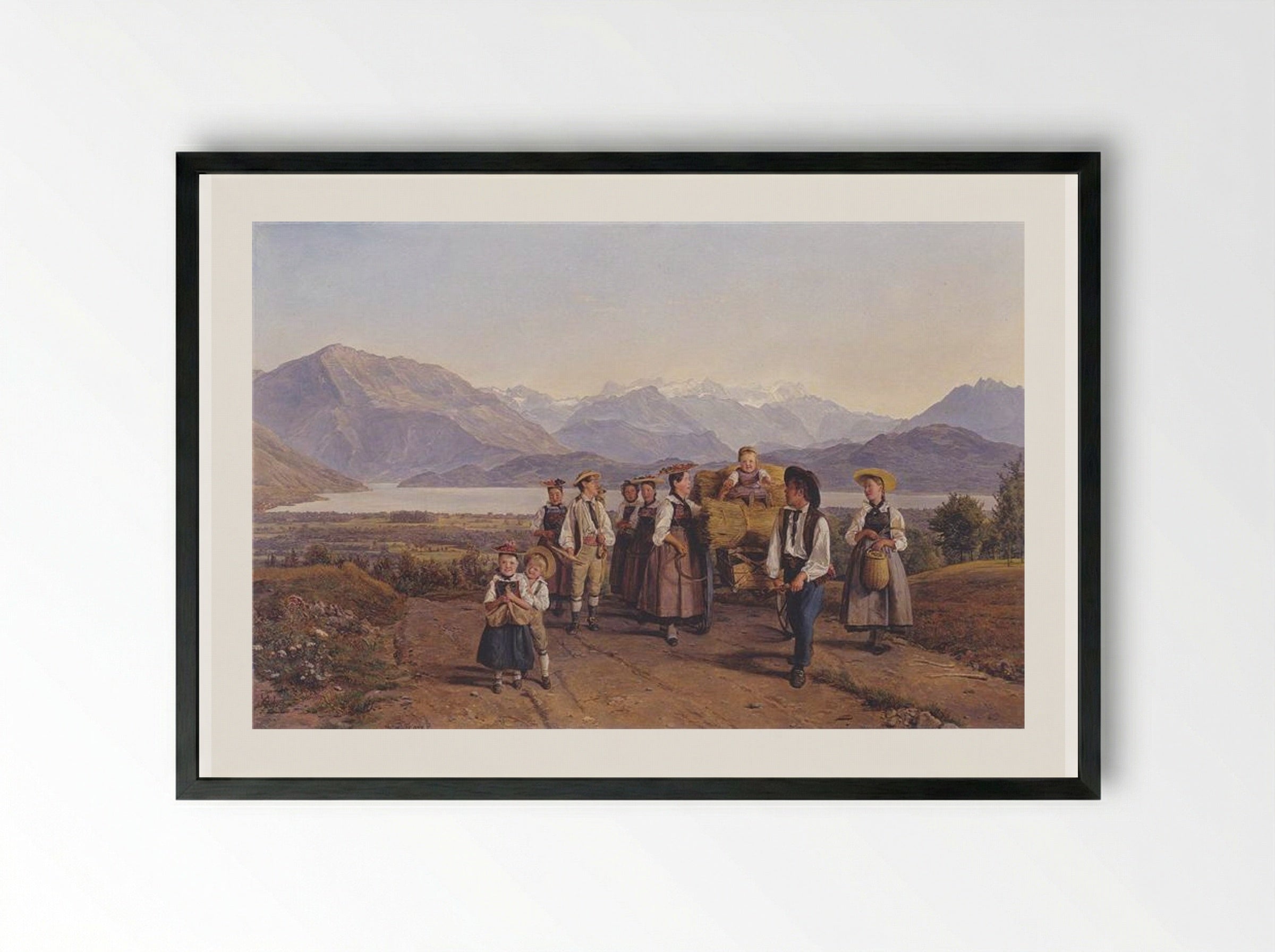 Homecoming from the harvest (On Lake Zug) - Ferdinand Georg Waldmüller - Framed Print Black
