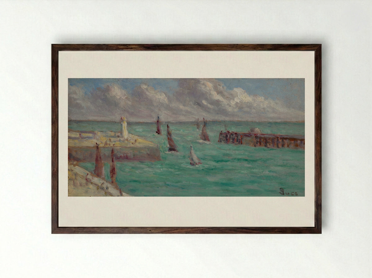 Honfleur, Le Phare Et La Jetée - Maximilien Luce - Framed Print Dark Wood