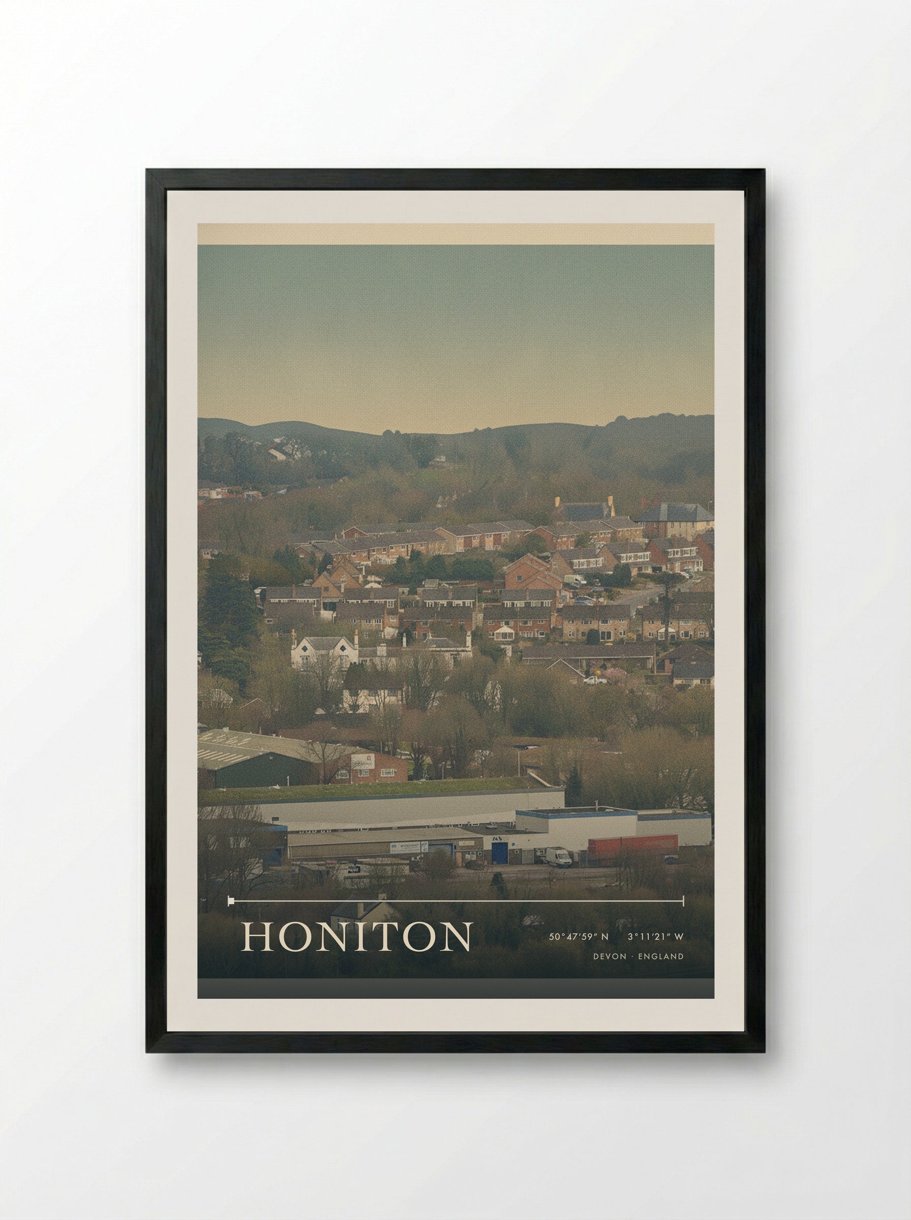 Honiton Devon England Travel Poster - Framed Print Black