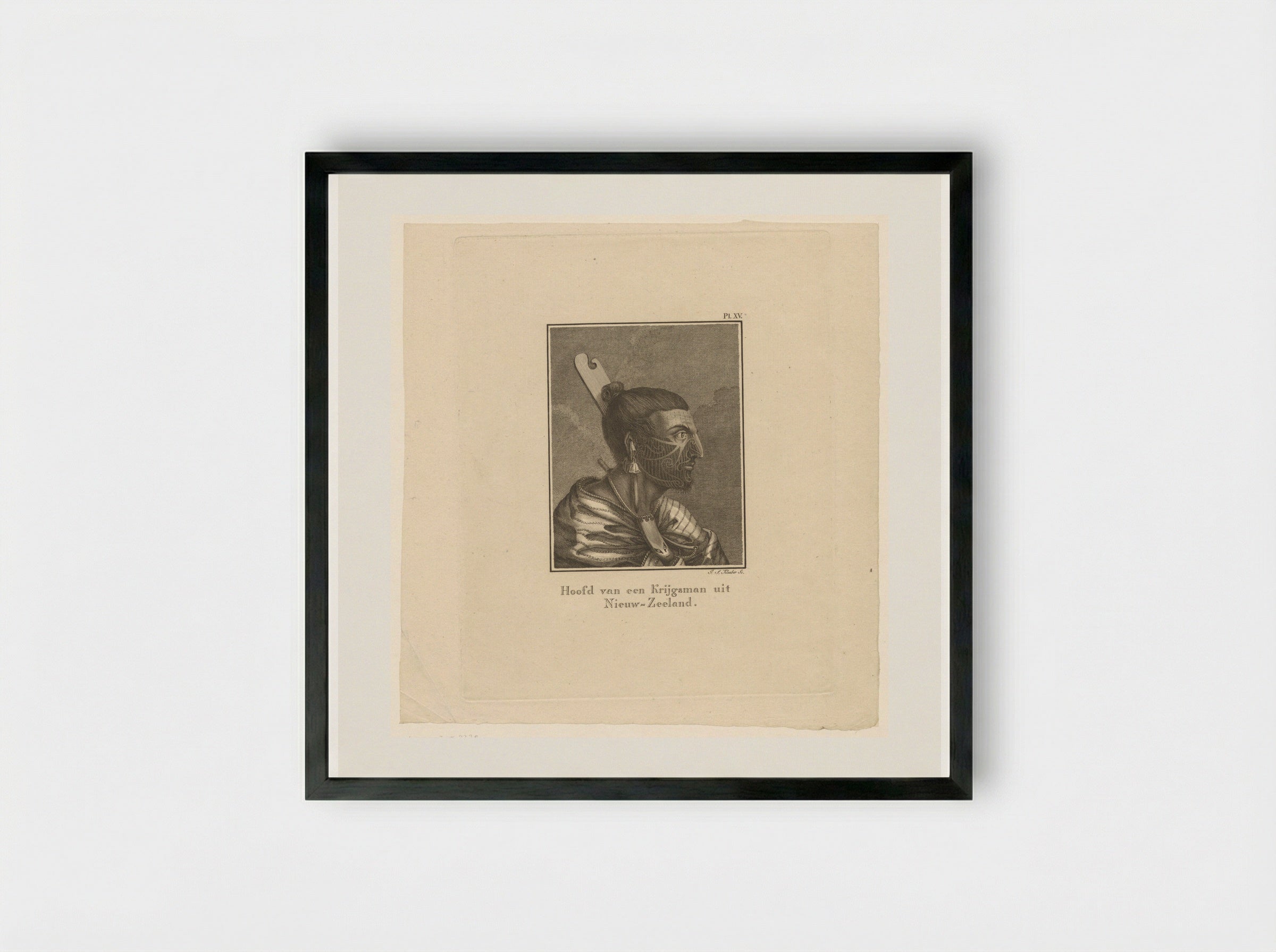 Hoofd van een Krijgsman uit Nieuw-Zeeland - Johann Sebastian Klauber - Framed Print Black