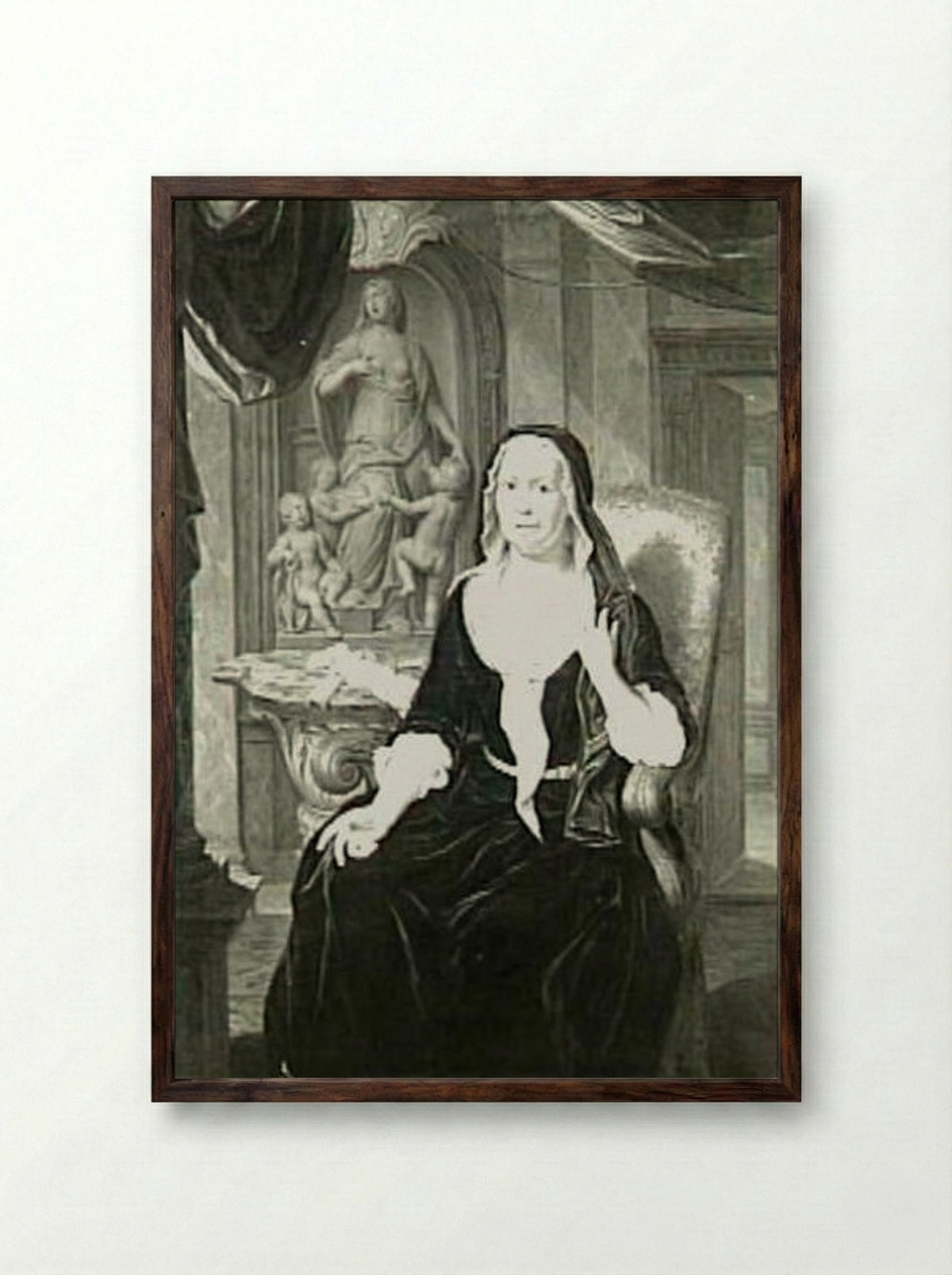 Hoofd van een elegante herderin met hoed - Hieronymus van der Mij - Framed Print Dark Wood