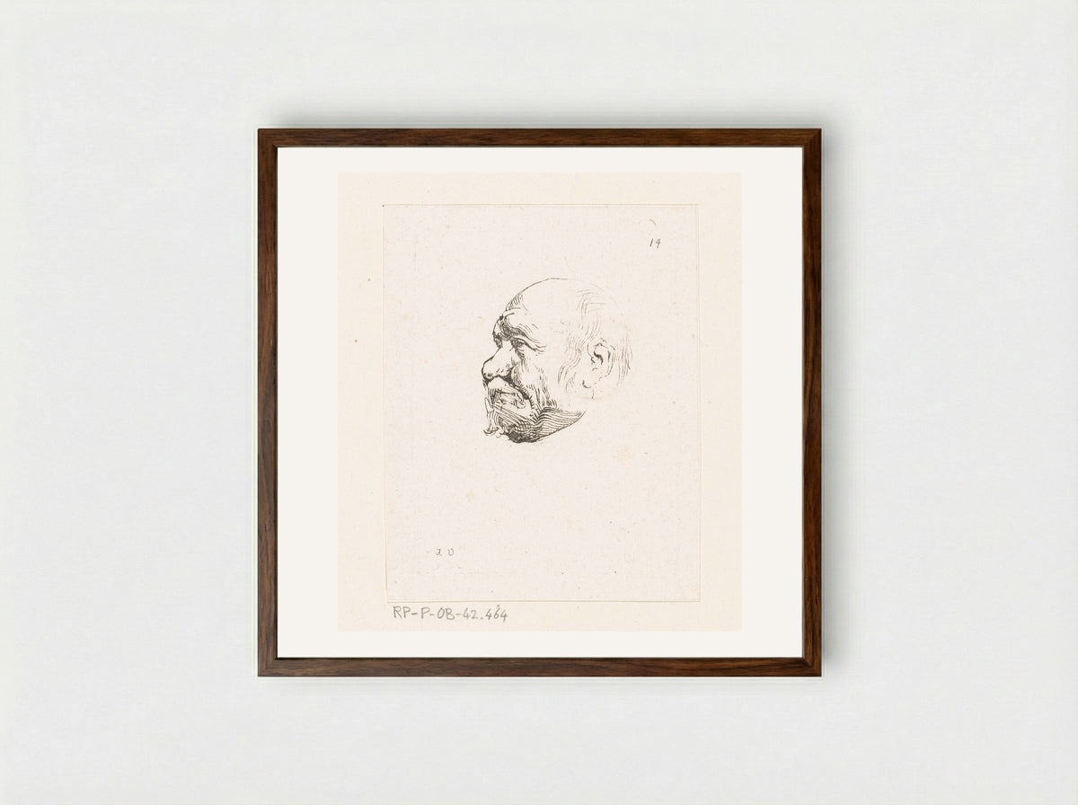 Hoofd van een kale man - Anne Claude Philippe de Tubières, comte de Caylus - Framed Print Dark Wood
