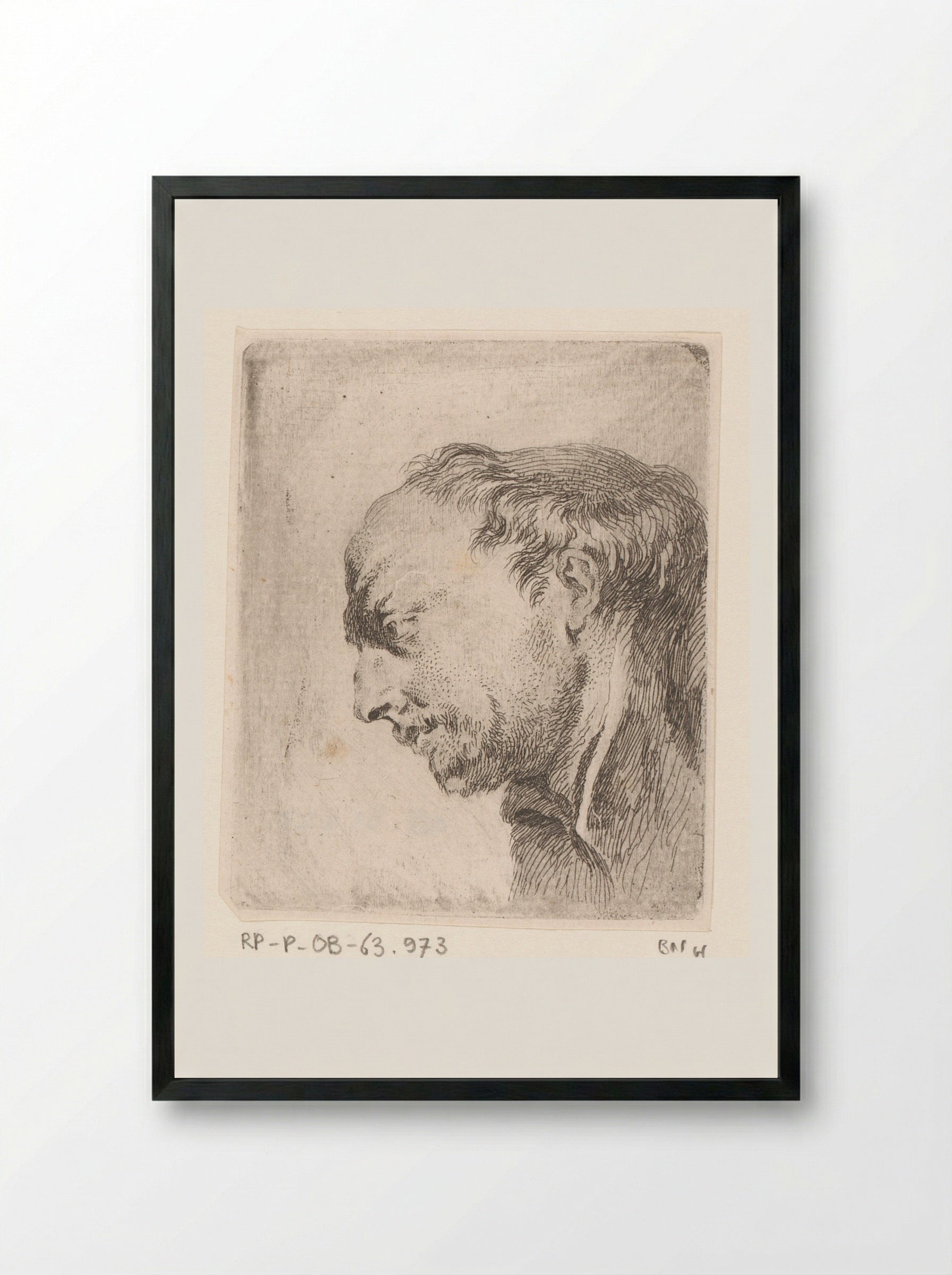 Hoofd van een kalende man - Jacques-Philippe Le Bas - Framed Print Black