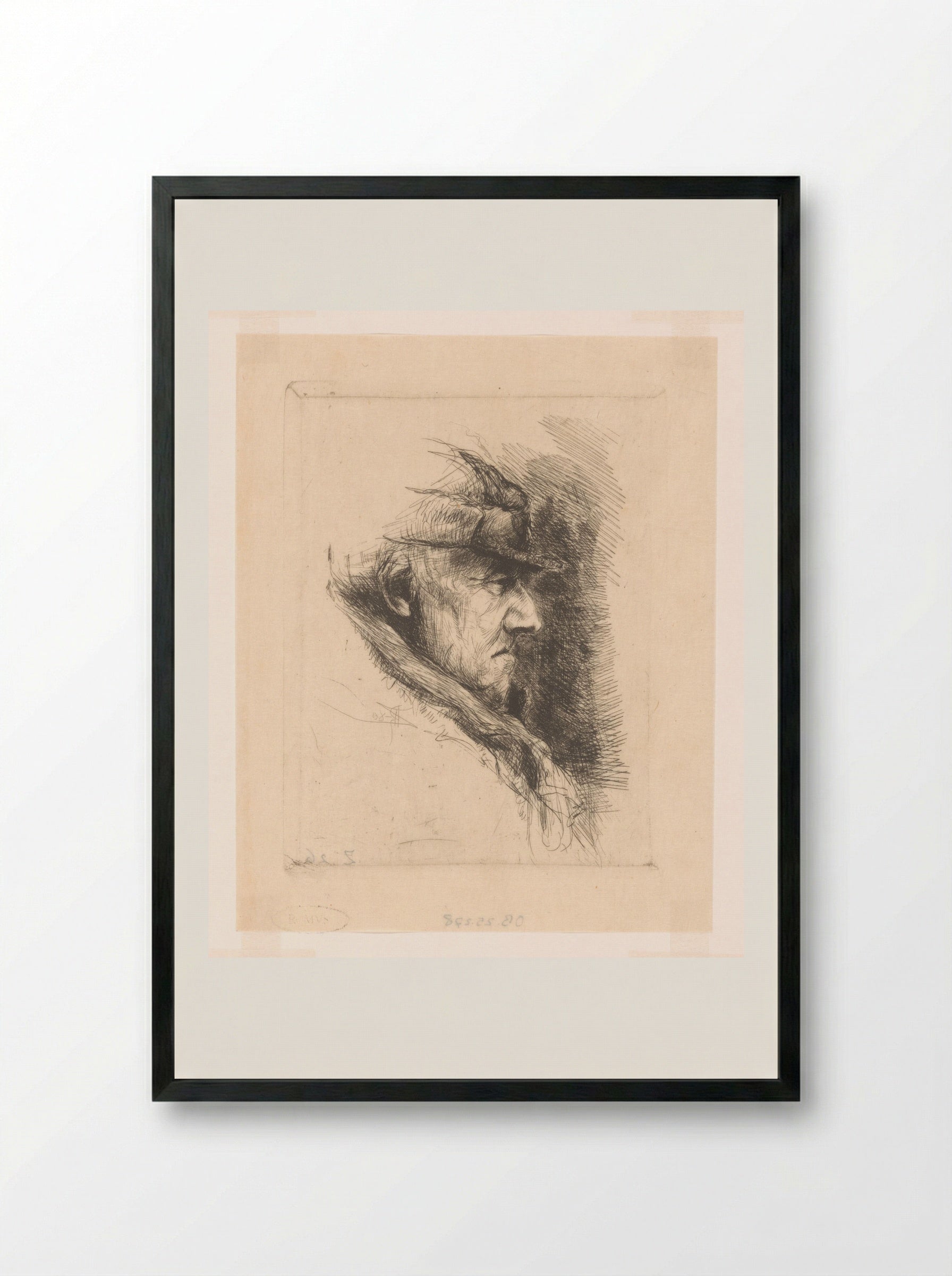 Hoofd van een oude man met pet - Philip Zilcken - Framed Print Black
