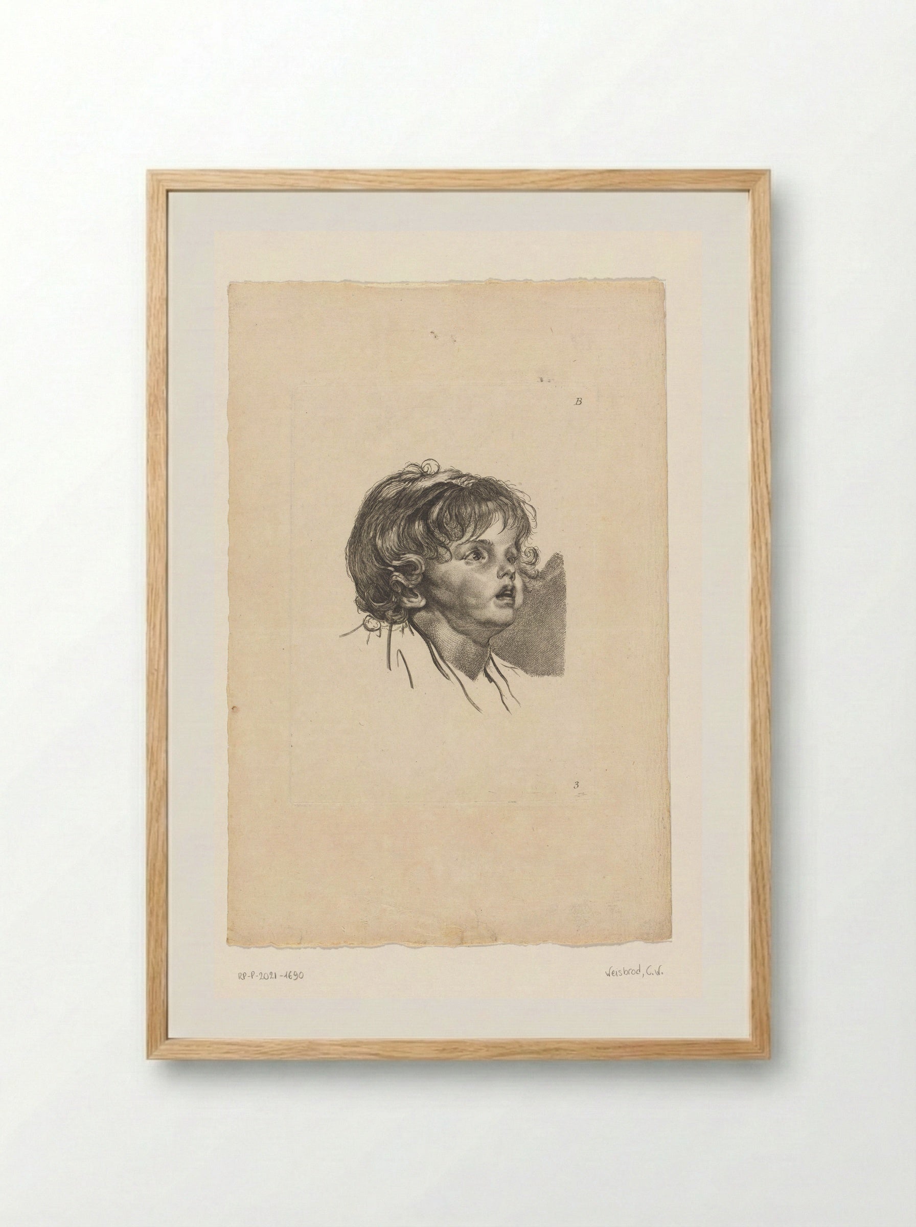 Hoofd van een peuter, omhoog kijkend - Carl Wilhelm Weisbrod - Framed Print Wood