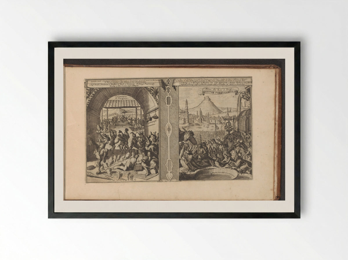 Hoofdman Smith bij de Virginianen; Koninklijk feest in Pegu - Romeyn de Hooghe - Framed Print Black