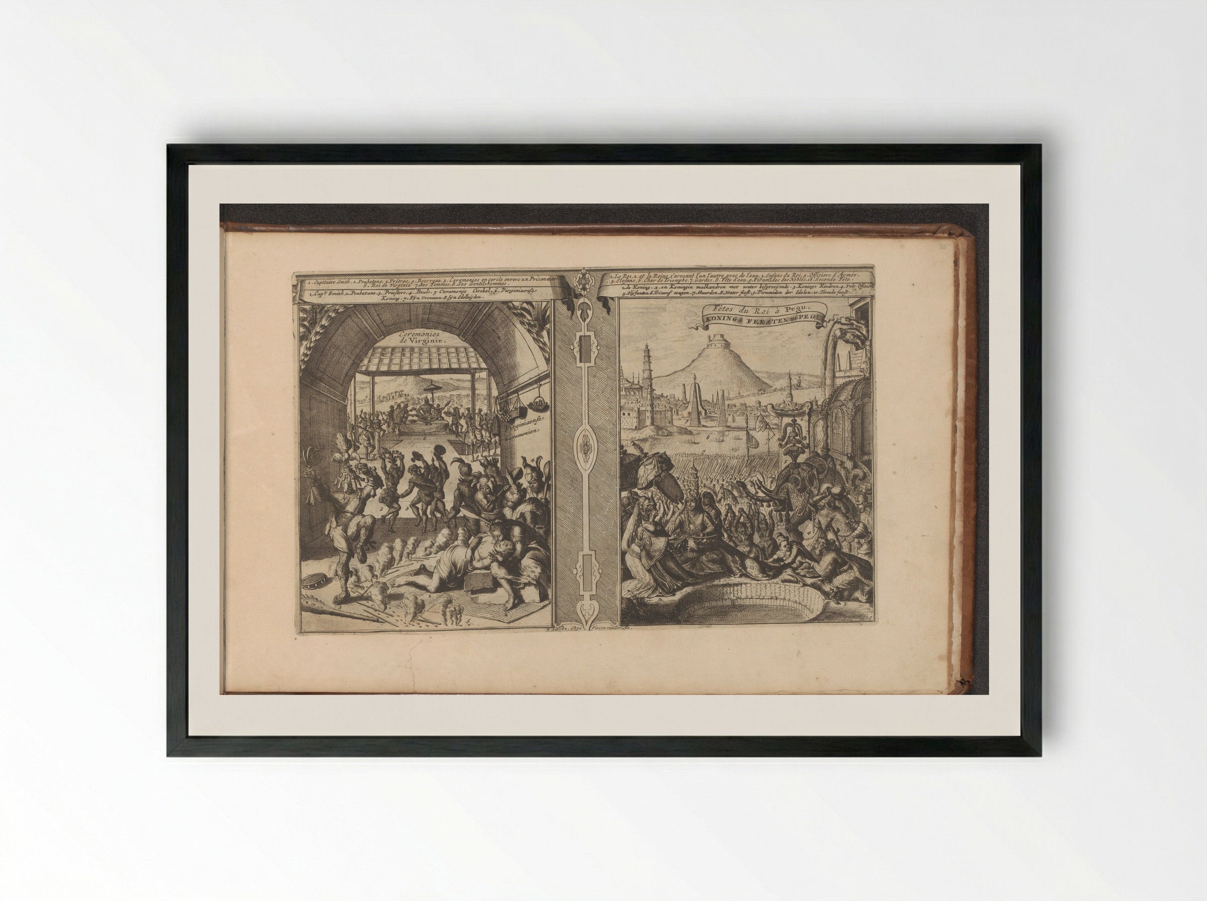 Hoofdman Smith bij de Virginianen; Koninklijk feest in Pegu - Romeyn de Hooghe - Framed Print Black