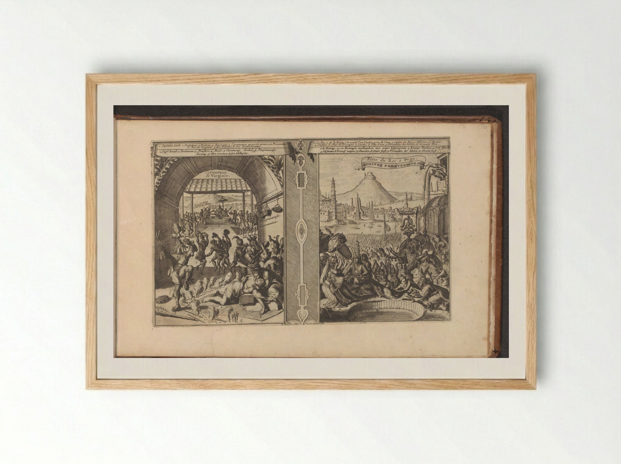 Hoofdman Smith bij de Virginianen; Koninklijk feest in Pegu - Romeyn de Hooghe - Framed Print Wood