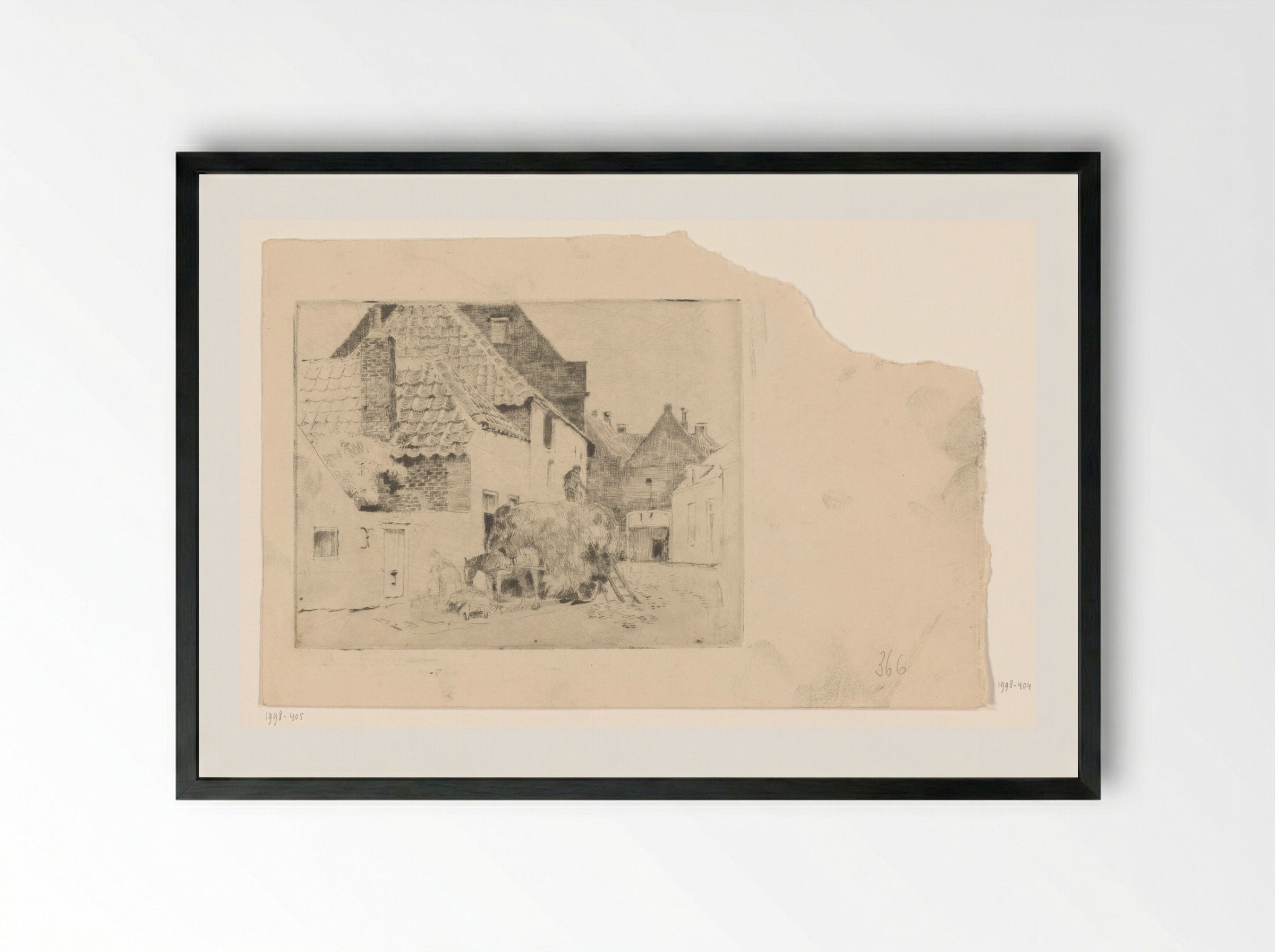 Hooiwagen in dorpsstraat - Cornelis Vreedenburgh - Framed Print Black