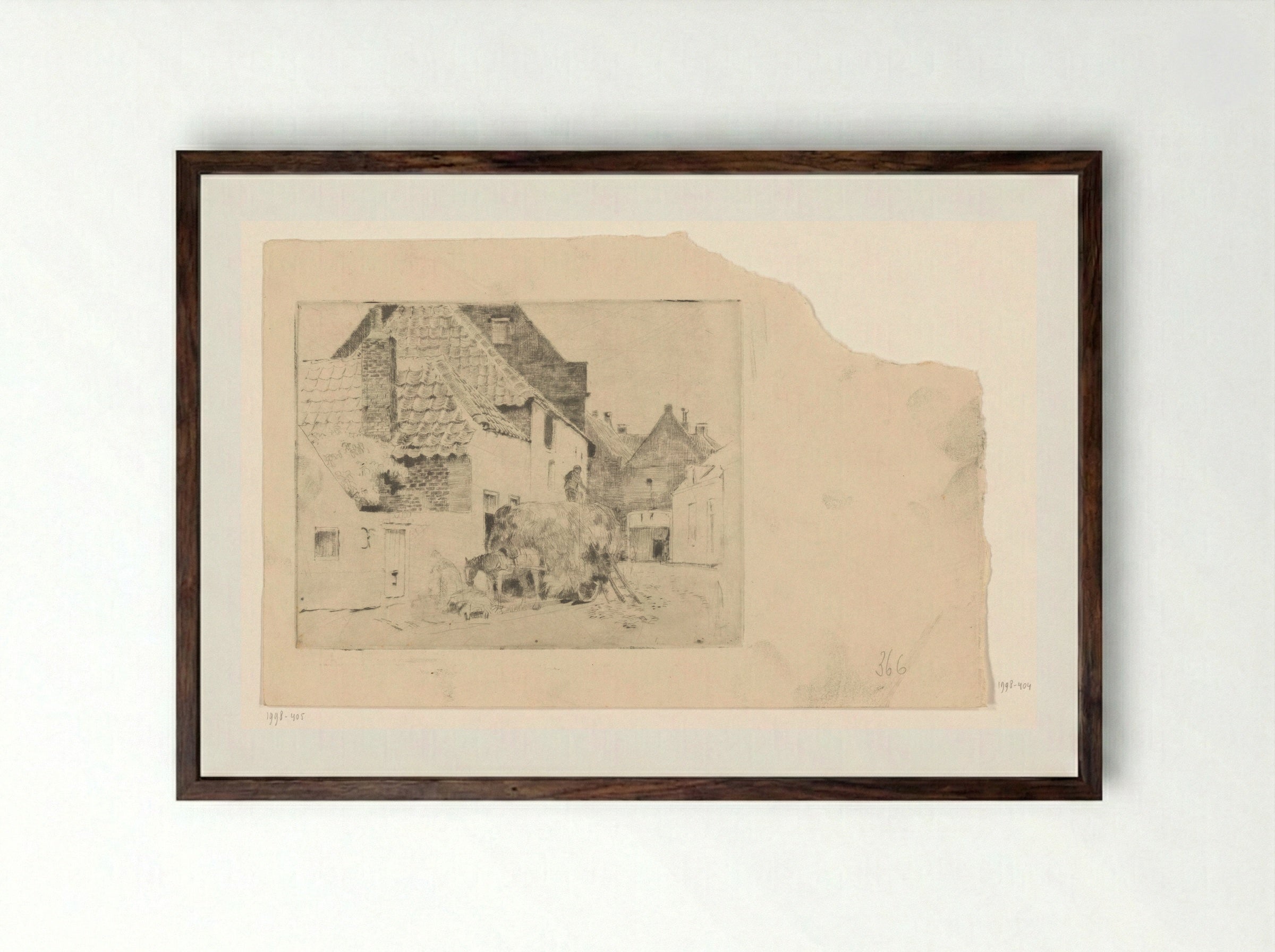 Hooiwagen in dorpsstraat - Cornelis Vreedenburgh - Framed Print Dark Wood