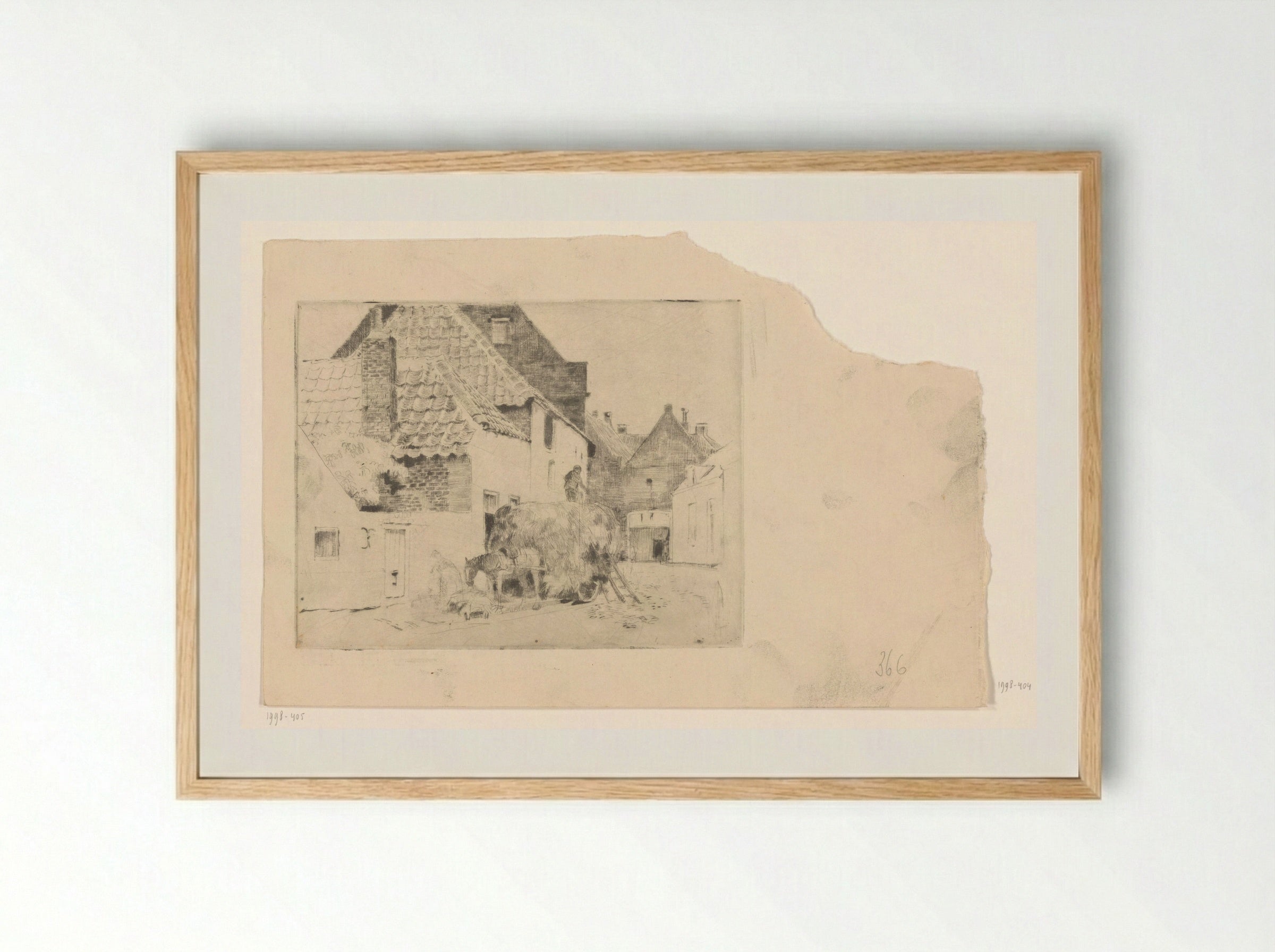 Hooiwagen in dorpsstraat - Cornelis Vreedenburgh - Framed Print Wood