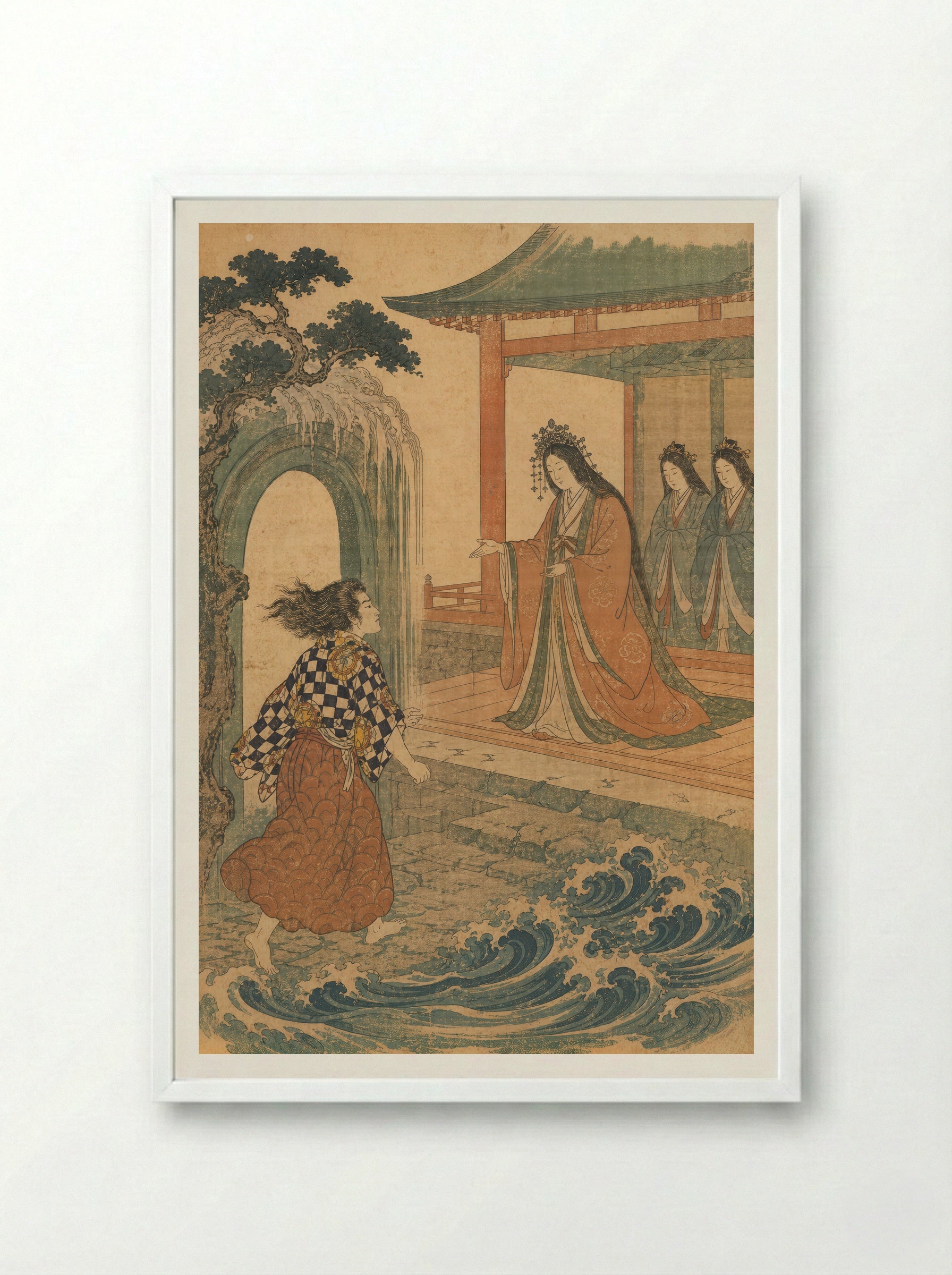 Hoori at the Sea Palace: The Palace Receives Him - Framed Print White