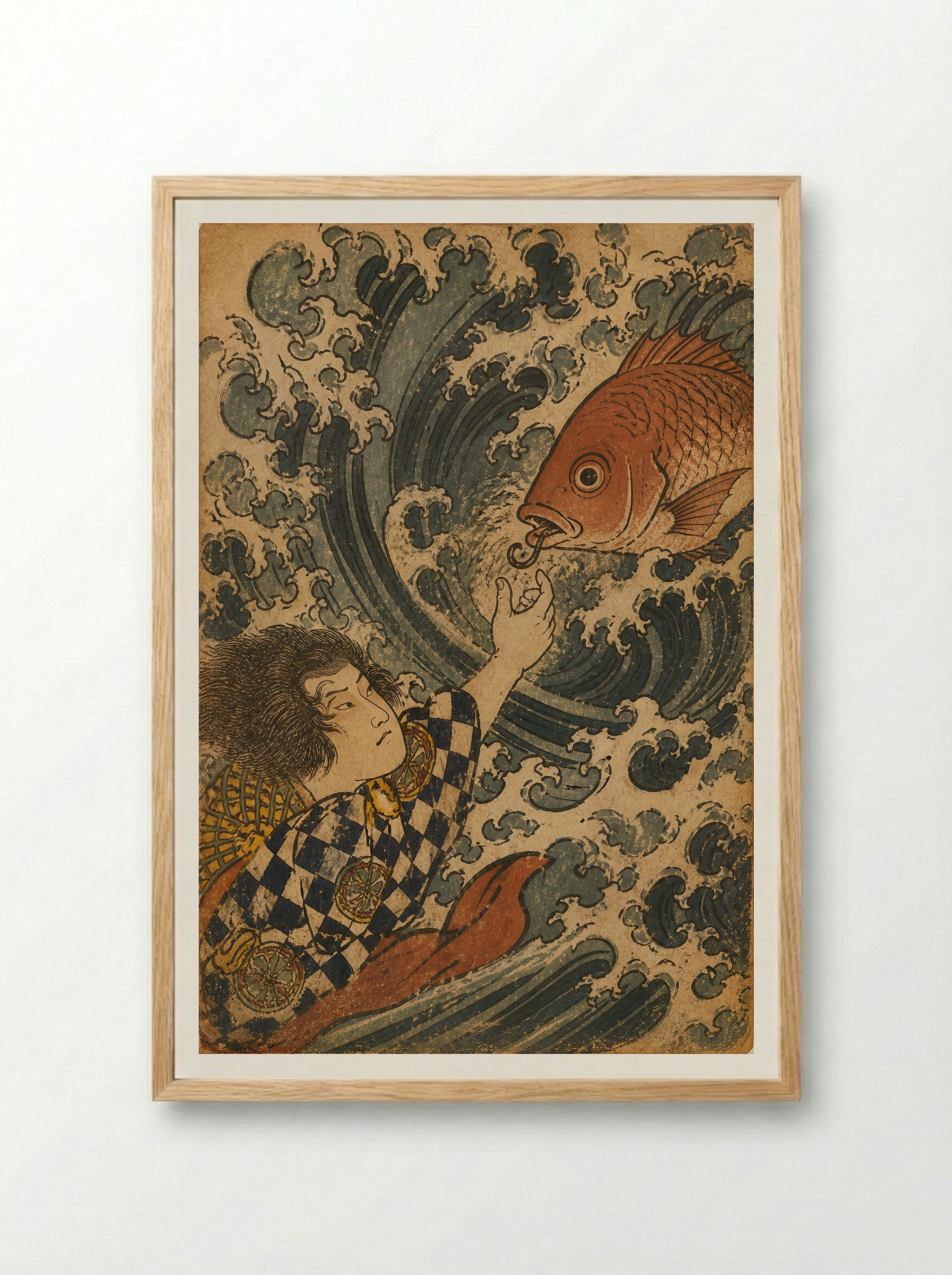 Hoori at the Sea Palace: The Red Tai Returns the Hook - Framed Print Wood
