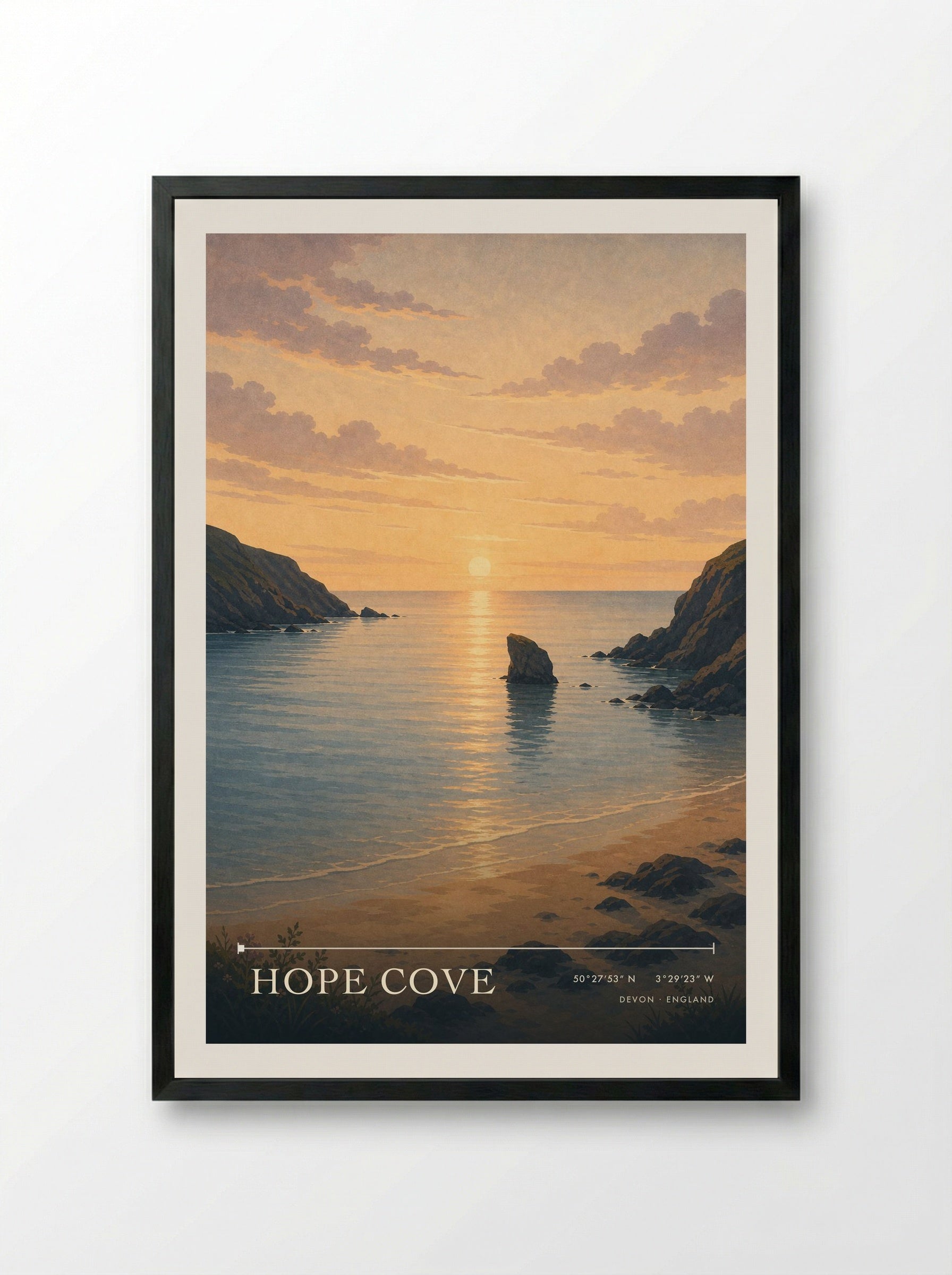 Hope Cove Devon England Travel Poster - Framed Print Black