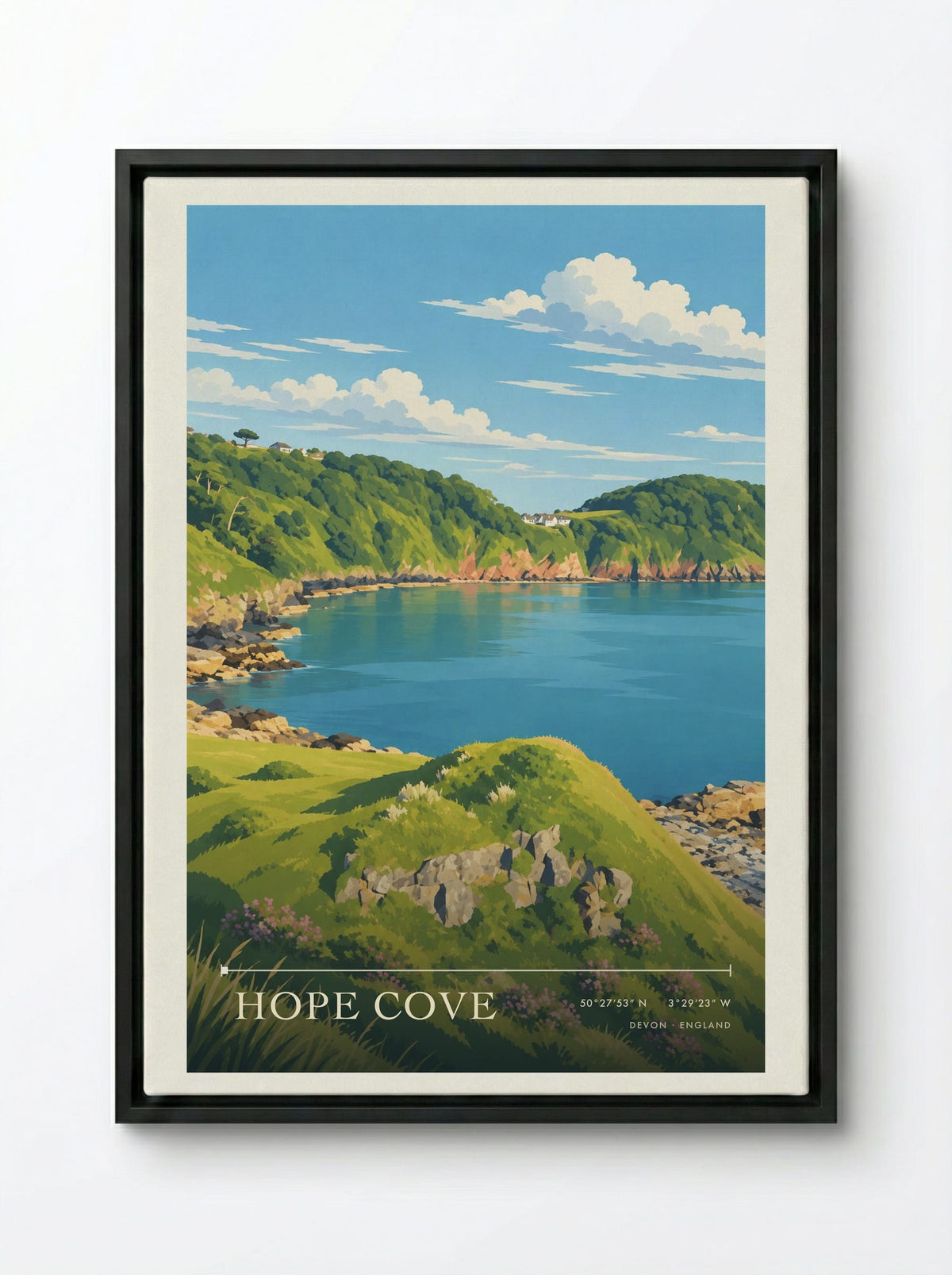 Hope Cove, Devon | Travel Poster - Framed Canvas Black