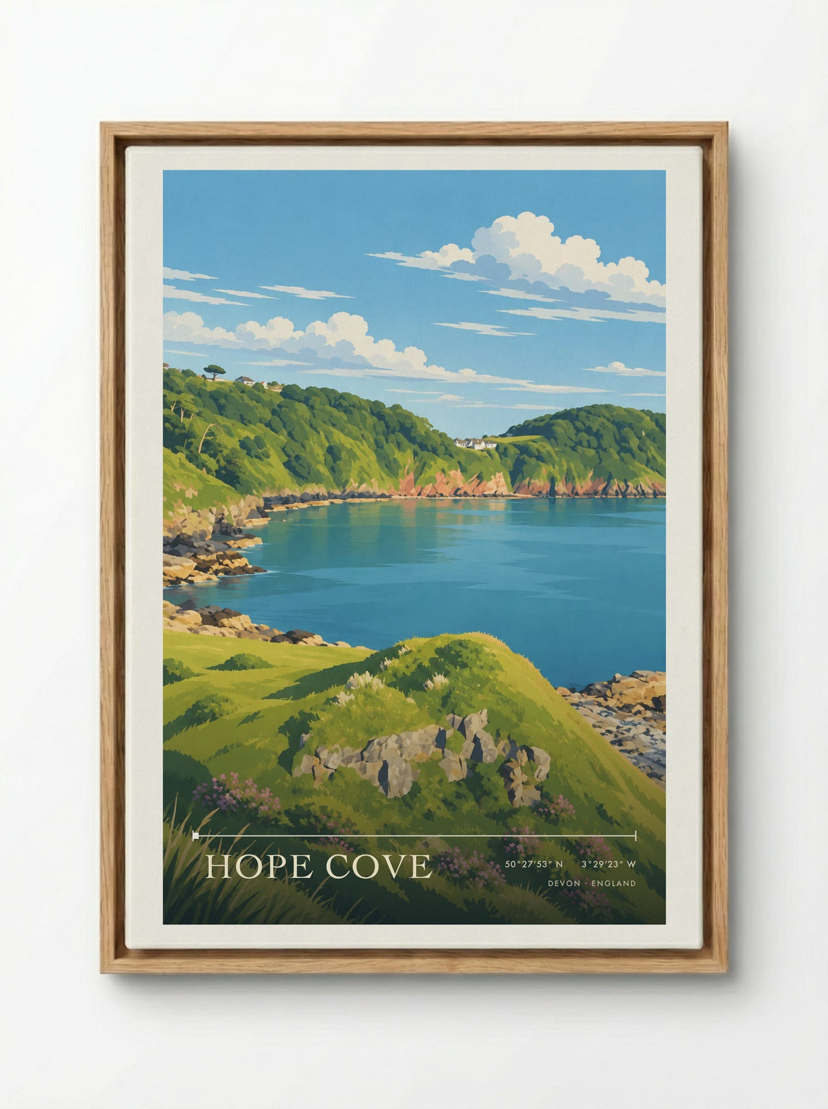 Hope Cove, Devon | Travel Poster - Framed Canvas Wood