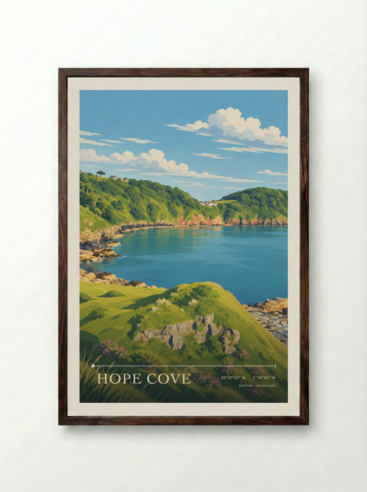 Hope Cove, Devon | Travel Poster - Framed Print Dark Wood
