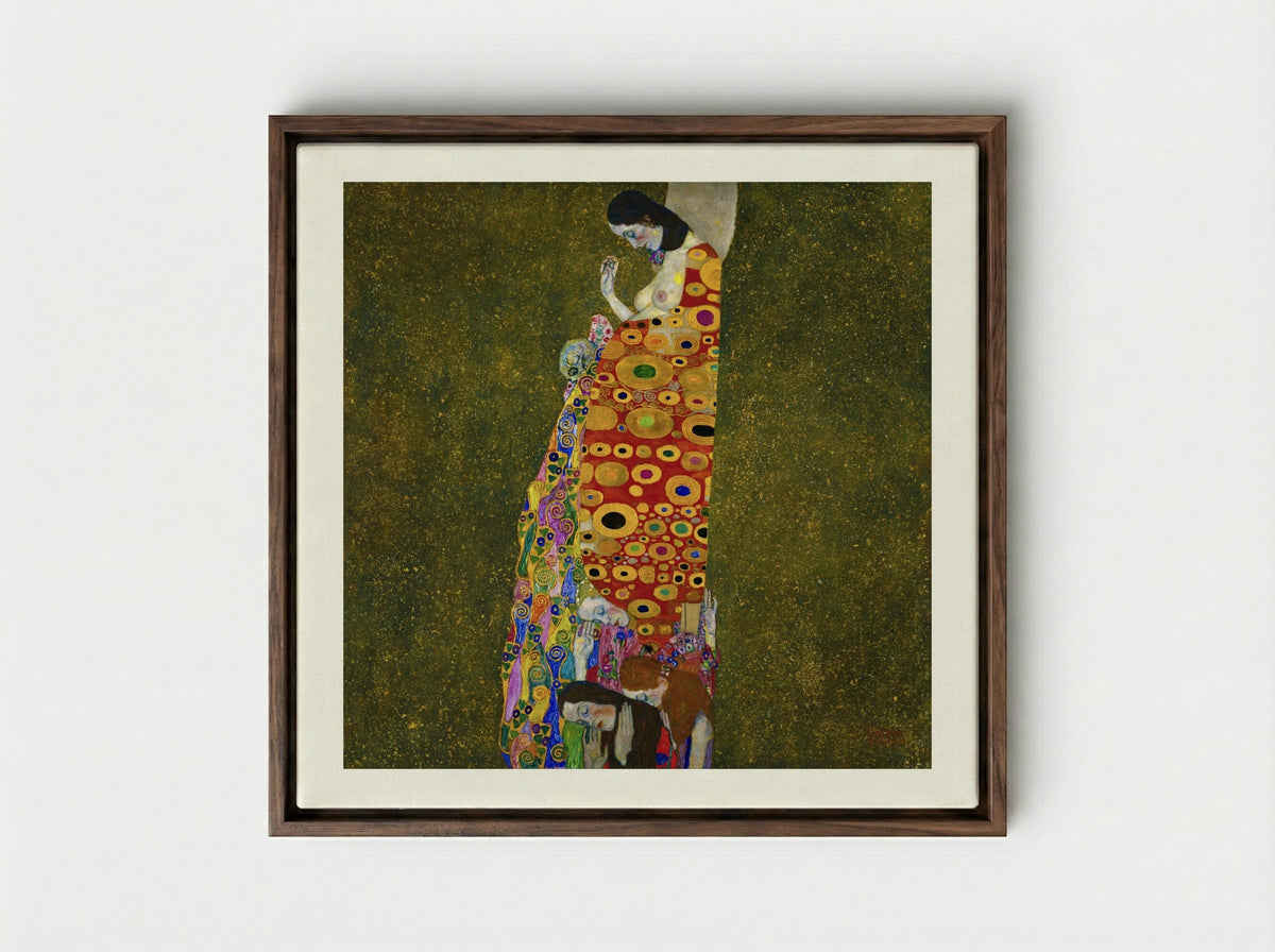 Hope II - Gustav Klimt - Framed Canvas Dark Wood