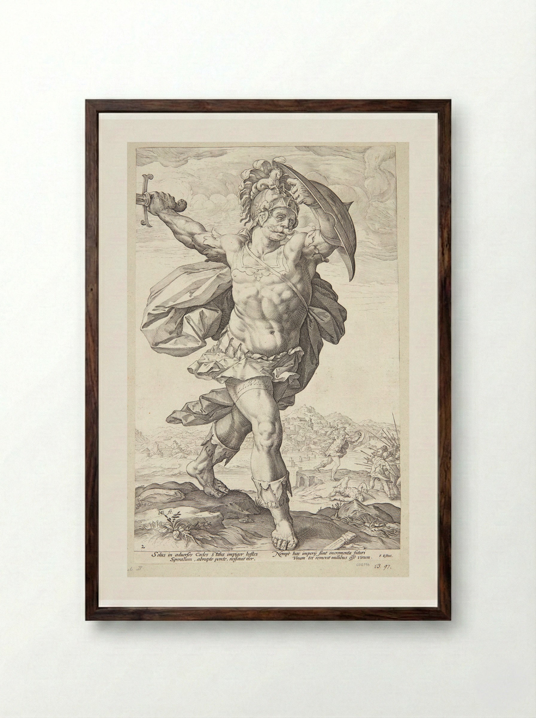 Horatius Cocles - Hendrick Goltzius - Framed Print Dark Wood