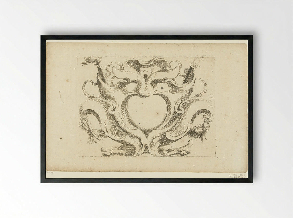 Horizontale kwabcartouche met masker - Johannes Lutma - Framed Print Black
