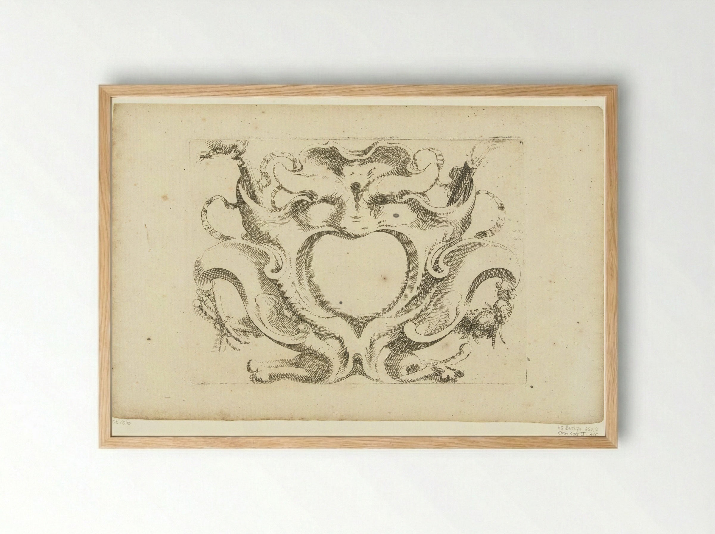 Horizontale kwabcartouche met masker - Johannes Lutma - Framed Print Wood