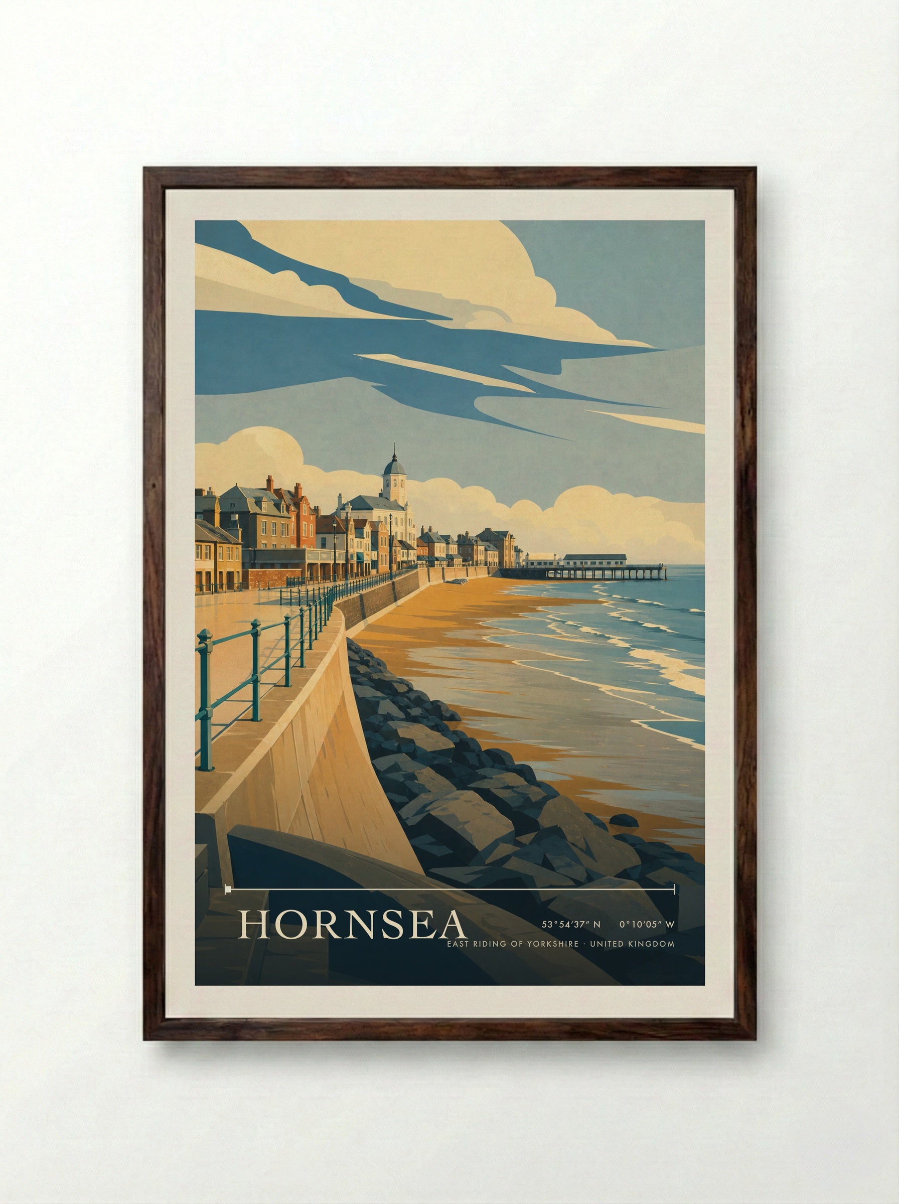 Hornsea East Riding of Yorkshire United Kingdom Travel Poster - Framed Print Dark Wood