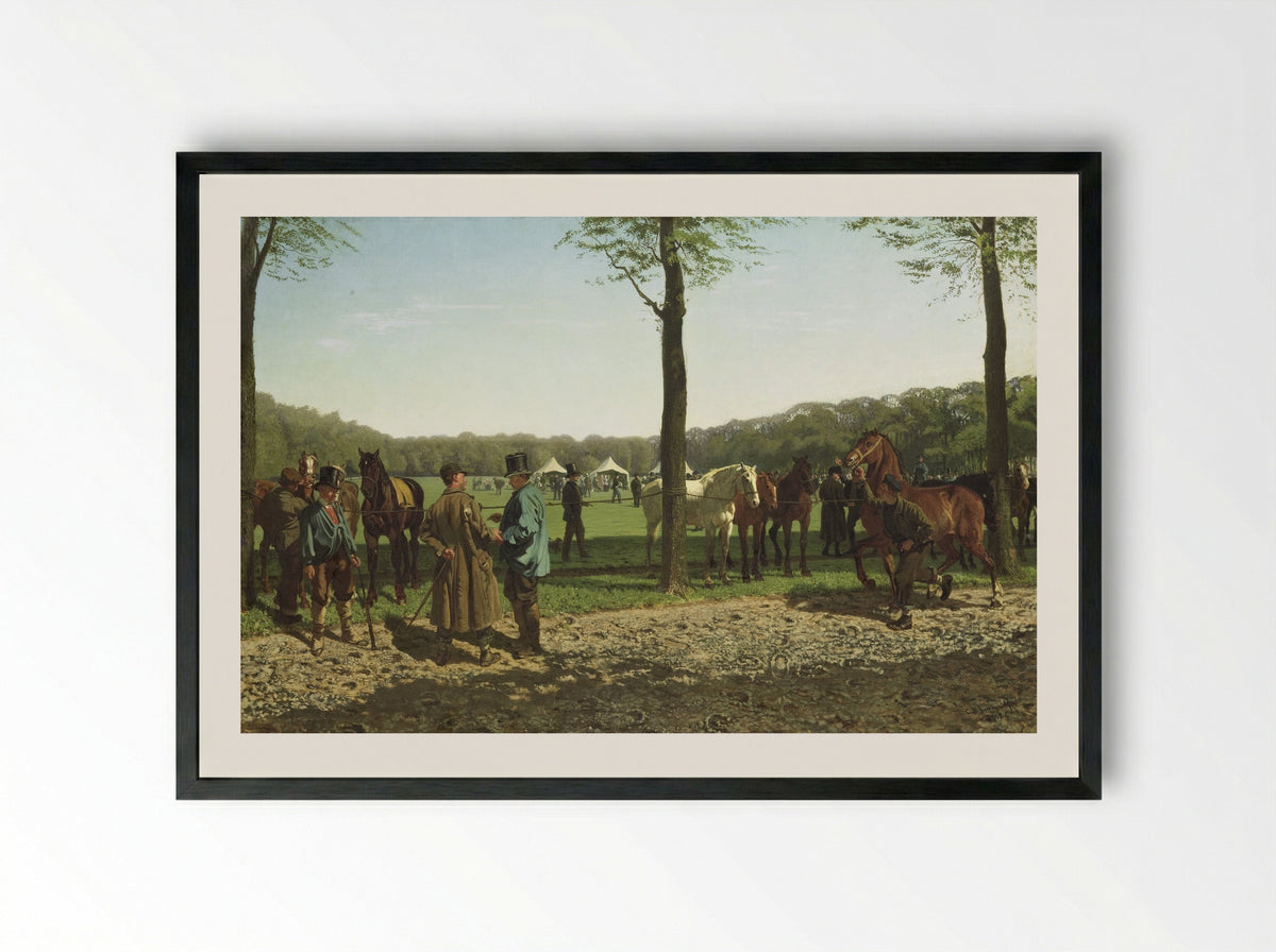 Horse Market on the Maliebaan in The Hague - Cornelis Albertus Johannes Schermer - Framed Print Black