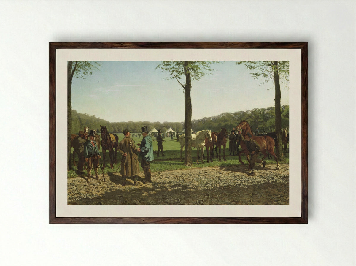 Horse Market on the Maliebaan in The Hague - Cornelis Albertus Johannes Schermer - Framed Print Dark Wood