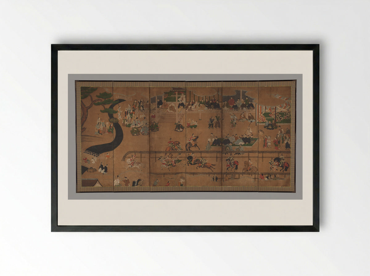 Horse Race at the Kamo Shrine - Fine Art Print - Framed Print Black