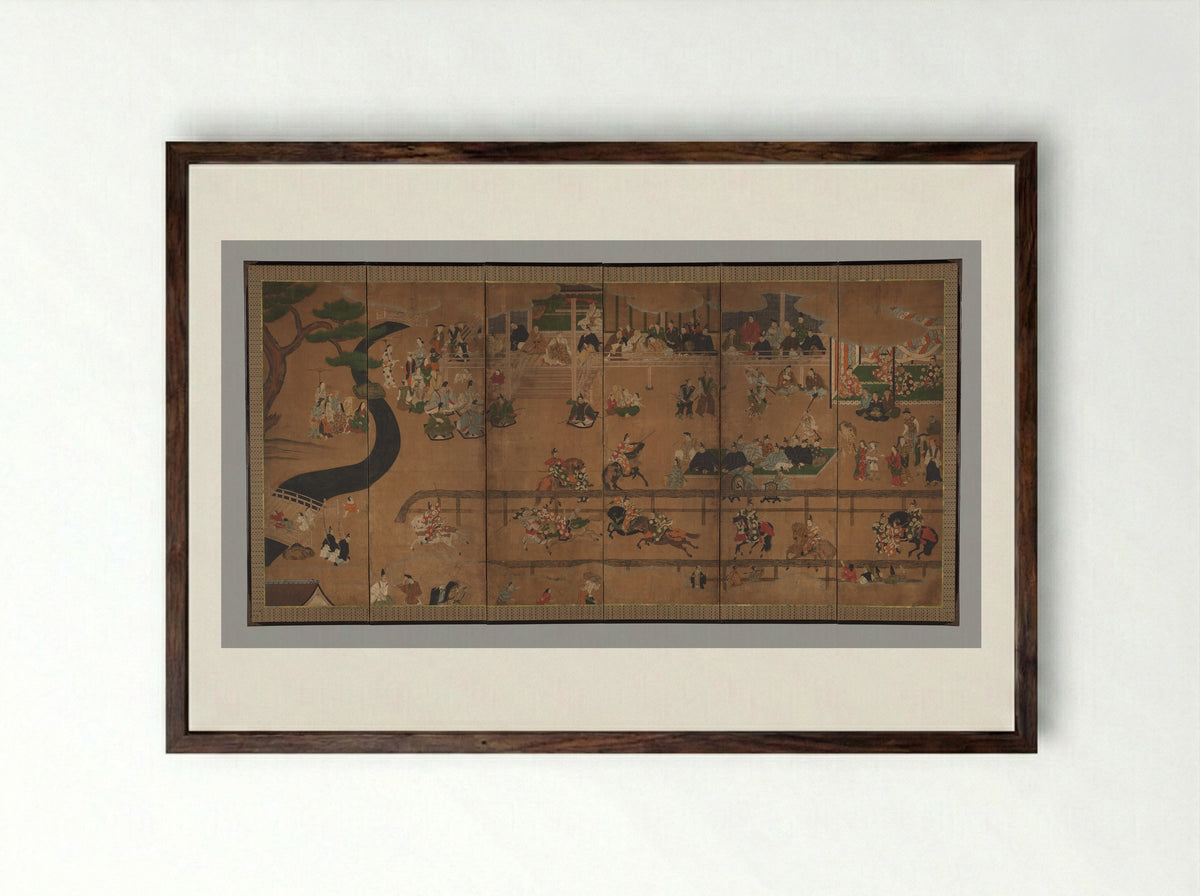 Horse Race at the Kamo Shrine - Fine Art Print - Framed Print Dark Wood