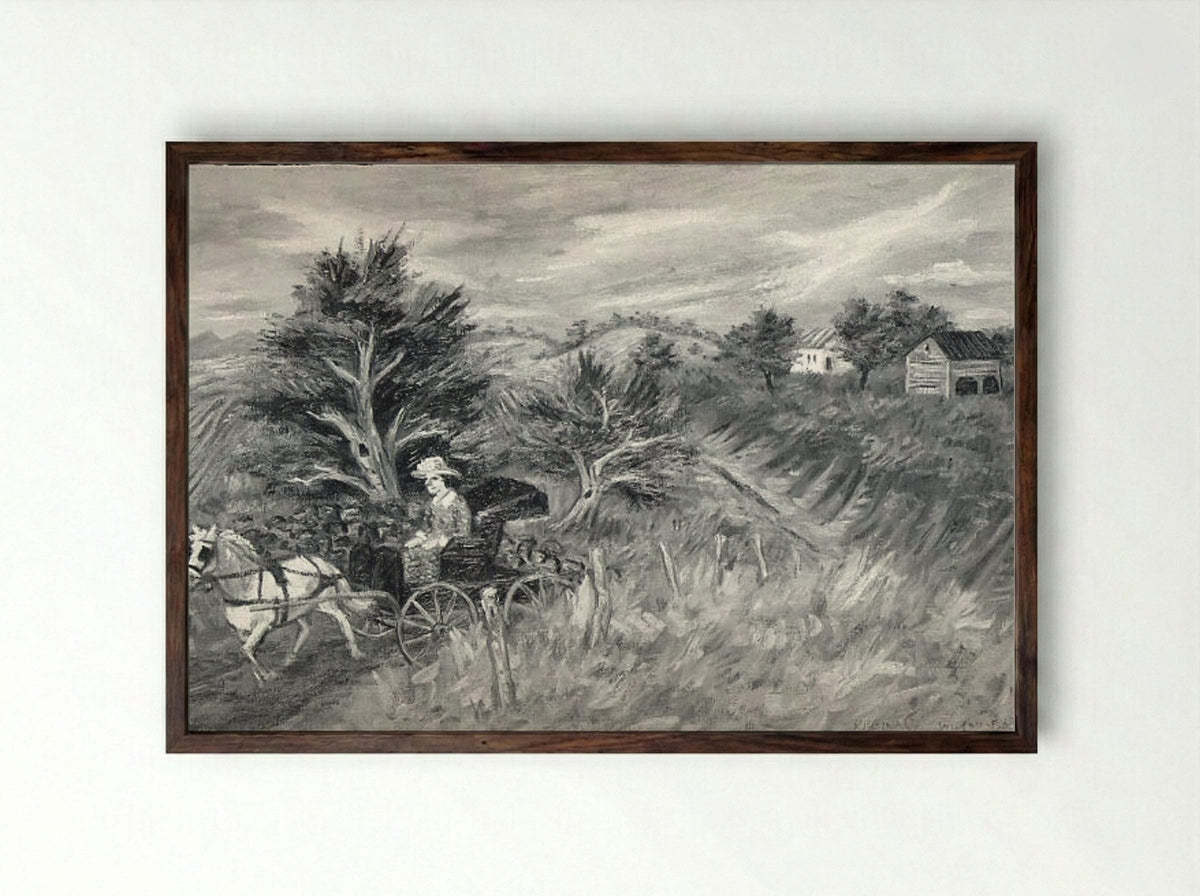 Horse and Buggy - Reginald Wilson - Framed Print Dark Wood