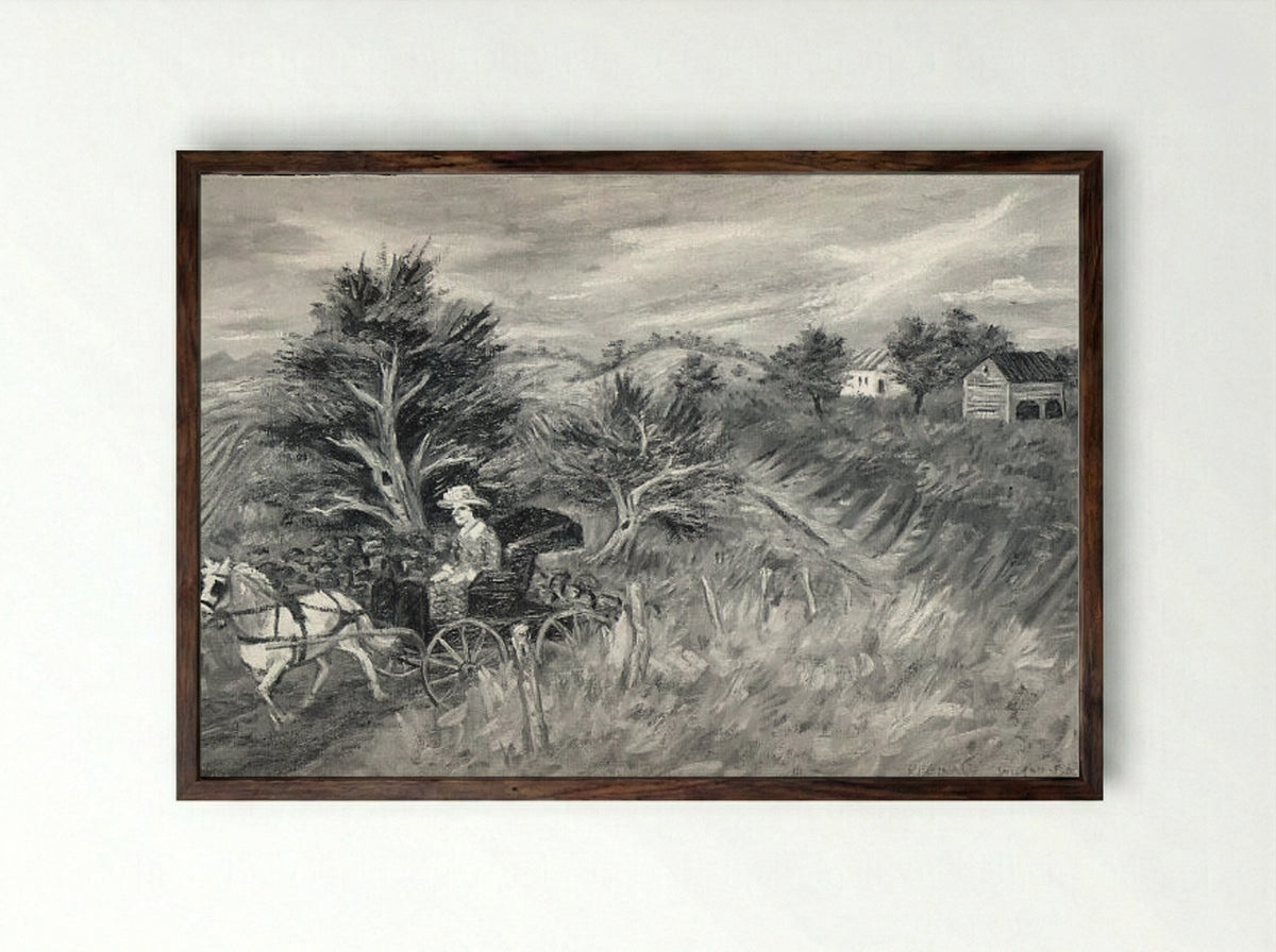 Horse and Buggy - Reginald Wilson - Framed Print Dark Wood