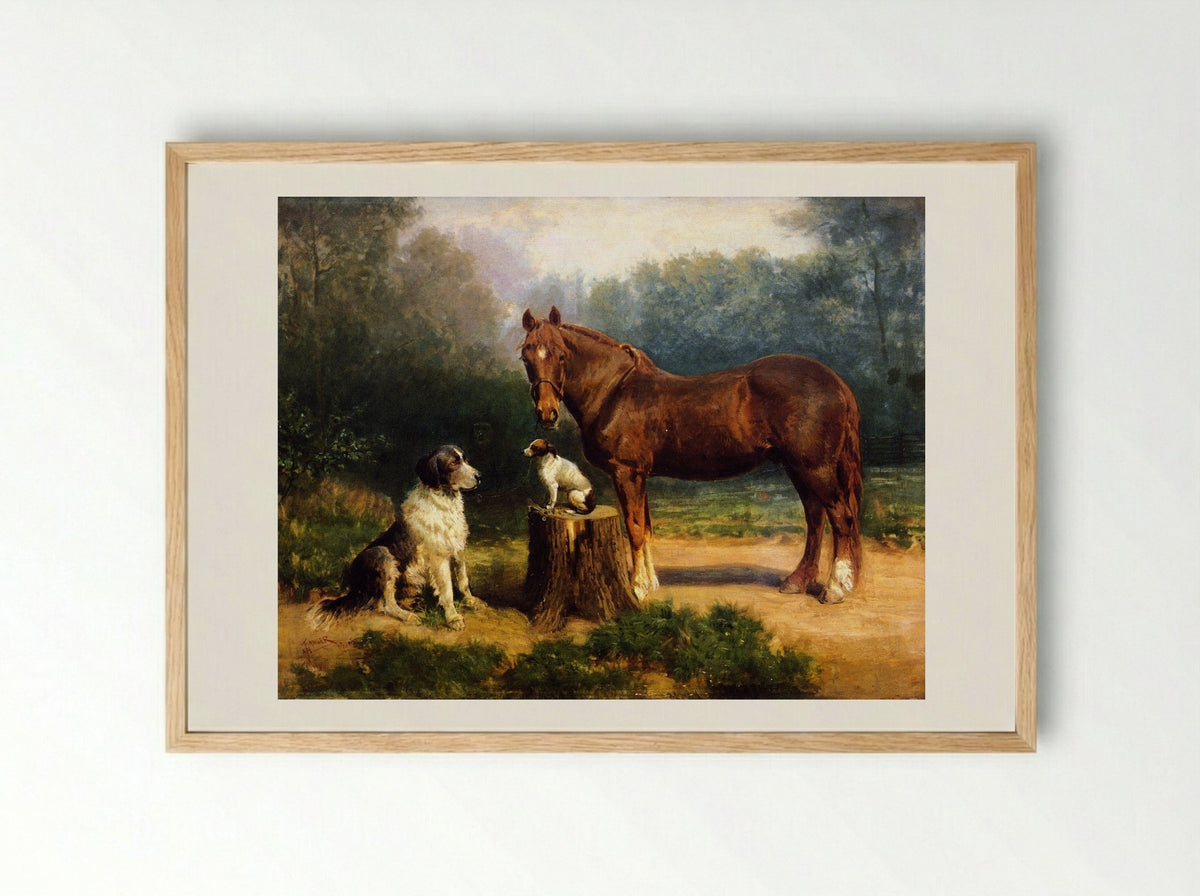 Horse and Two Dogs in a Landscape - Henry Ossawa Tanner - Framed Print Wood