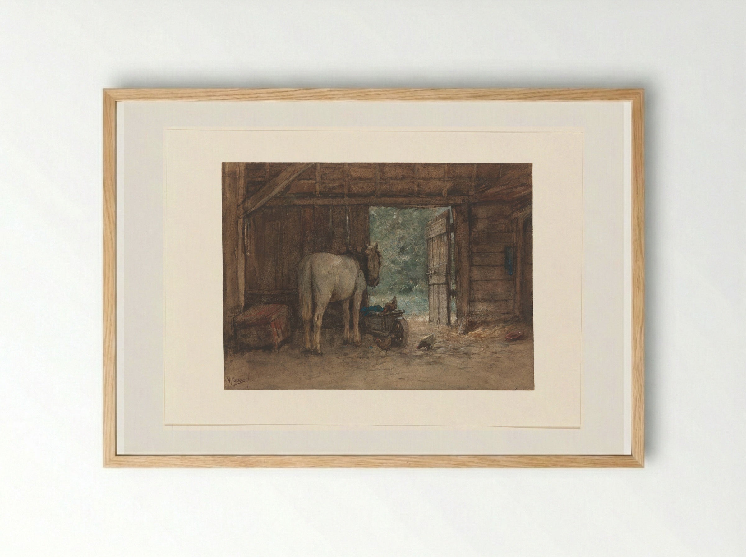 Horse in a Stable by an Open Stable Door - Anton Mauve - Framed Print Wood