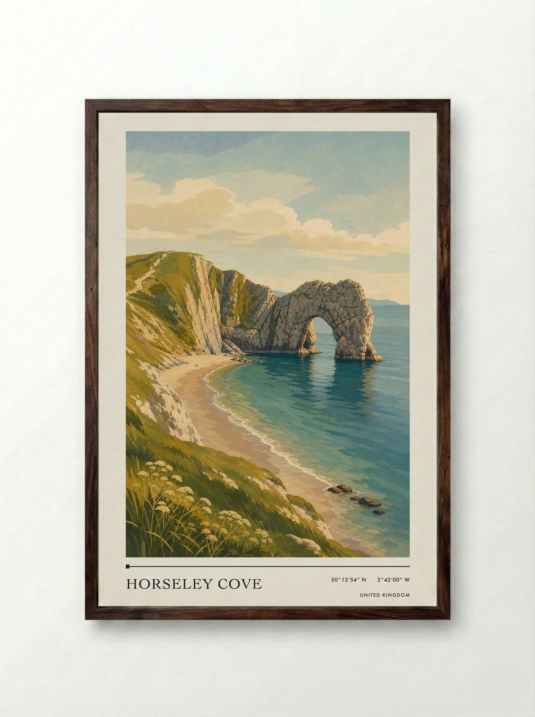 Horseley Cove United Kingdom Travel Poster - Framed Print Dark Wood