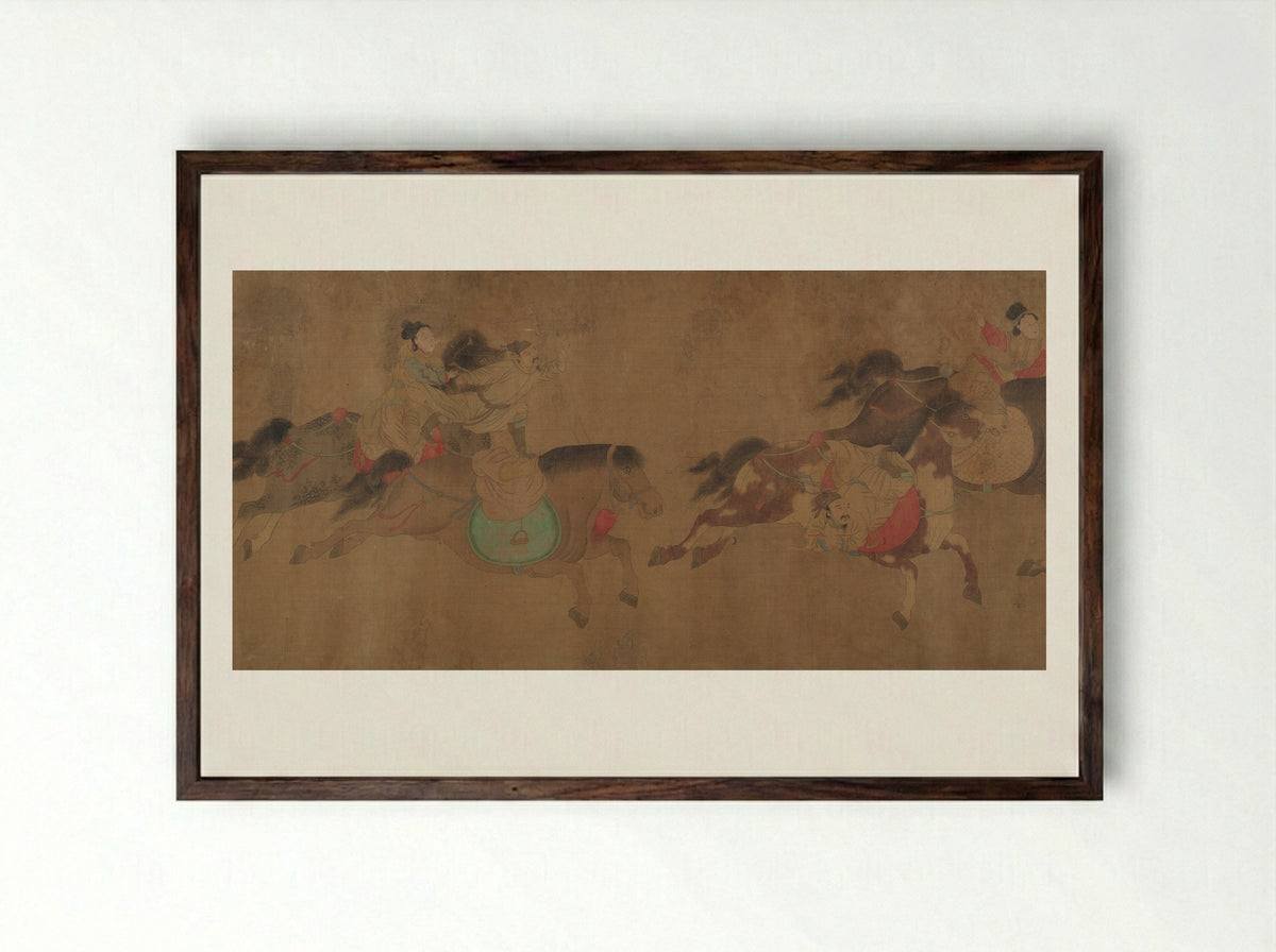 Horsemanship Demonstration - Zhao Yong - Framed Print Dark Wood